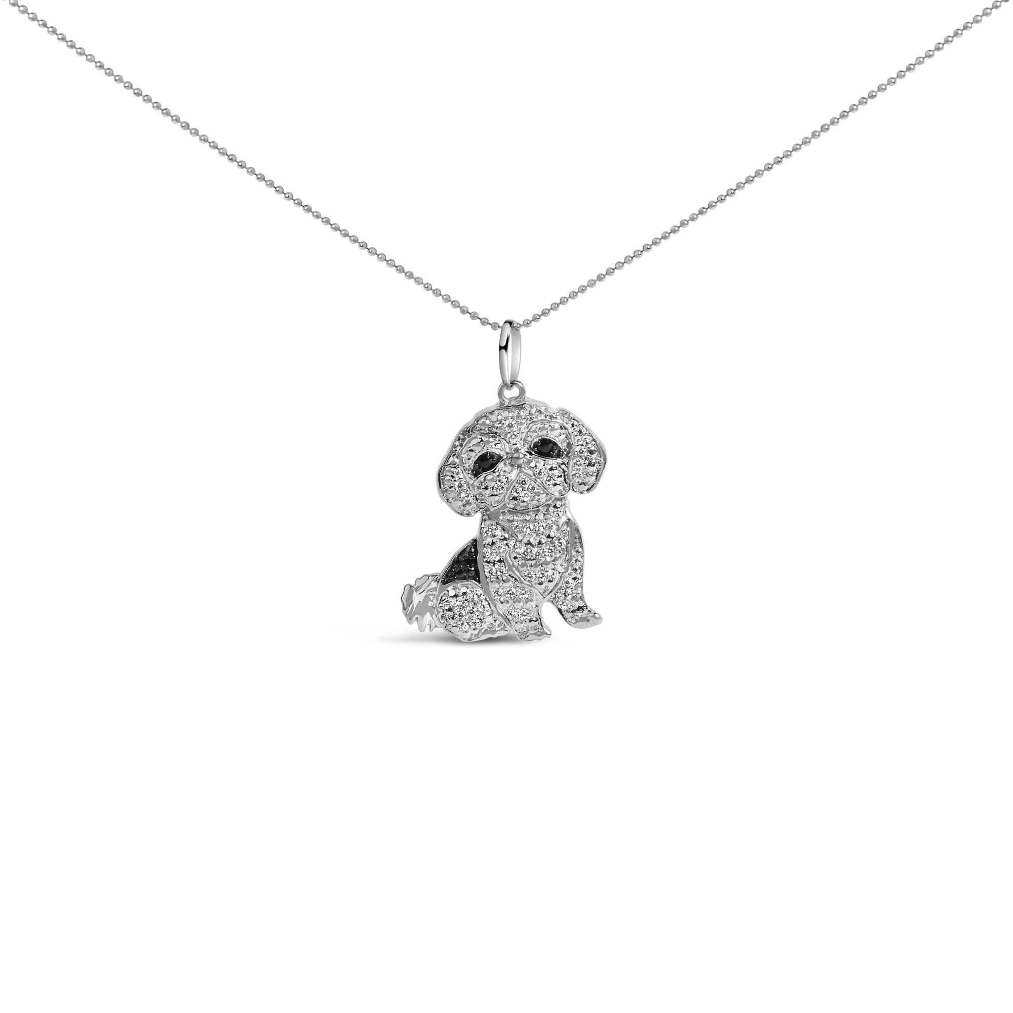 .925 Sterling Silver 1/2 Cttw White and Black Diamond Shih Tzu Dog 18" Pendant Necklace (I-J Color, I2-I3 Clarity) - Friggin Jewelry