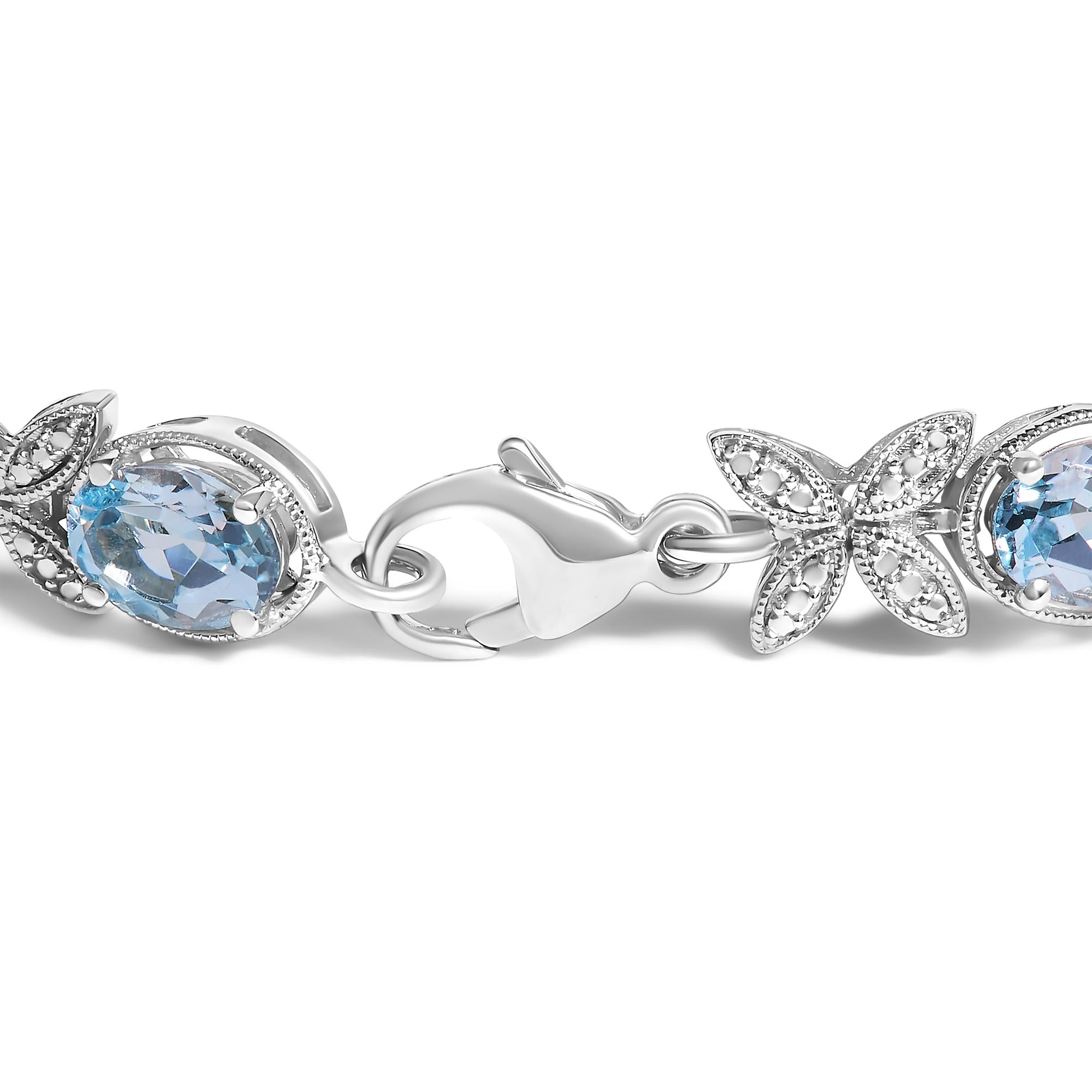 Pulsera de eslabones de mariposa con topacio azul ovalado y diamantes en plata de ley 925 (color IJ, claridad I1-I2) - 18 cm - Friggin Jewelry