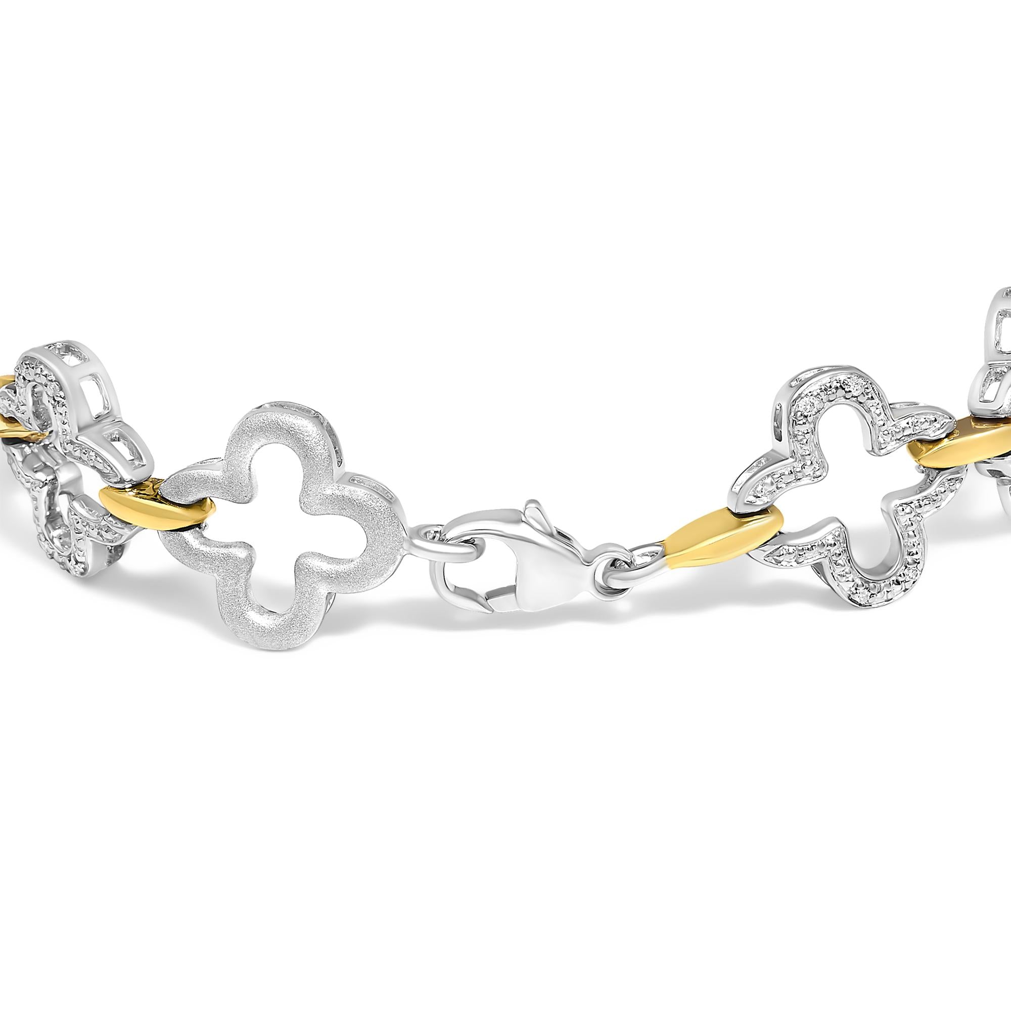 Pulsera de tenis de moda en plata de ley bicolor .925 con diamantes redondos naturales de 1/10 quilates (color IJ, claridad I1-I2) - 18 cm - Friggin Jewelry