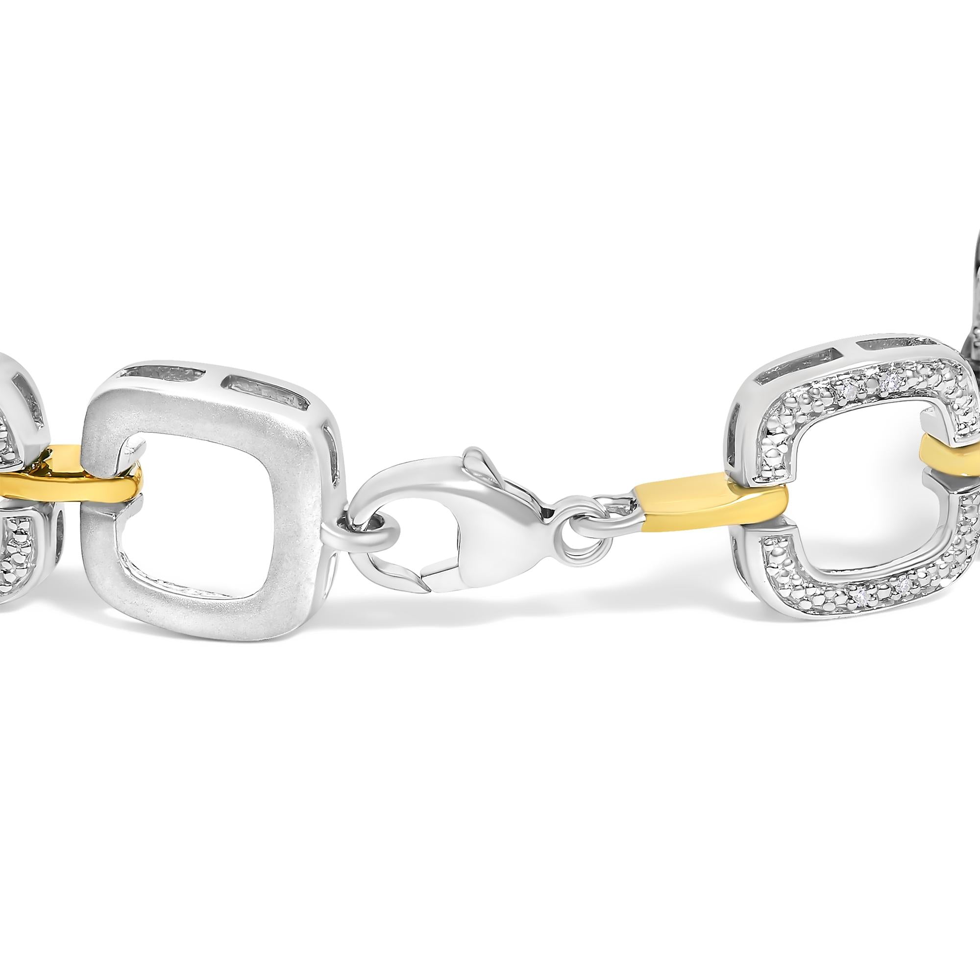 .925 Two-Tone Sterling Silver Diamond Accent Open Box Link Bracelet (I-J Color, I1-I2 Clarity) - 7" - Friggin Jewelry