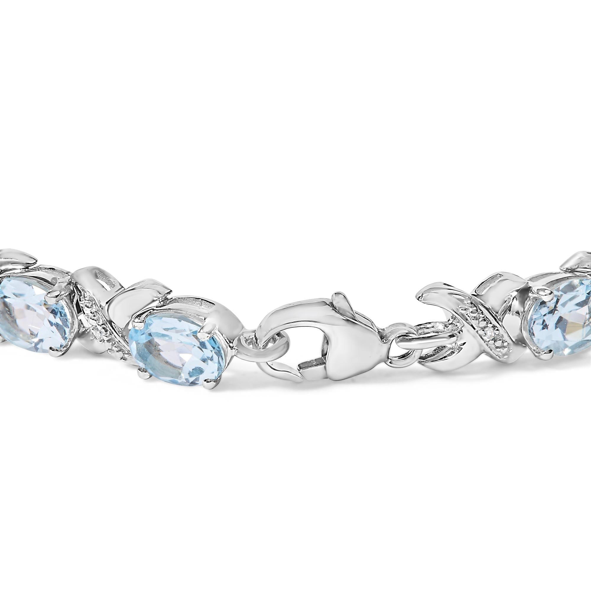 Bracciale tennis a X con maglie in argento sterling 925 da 16,0 carati, topazio blu ovale e diamanti (colore IJ, purezza I1-I2) - Misura 7" pollici - Friggin Jewelry