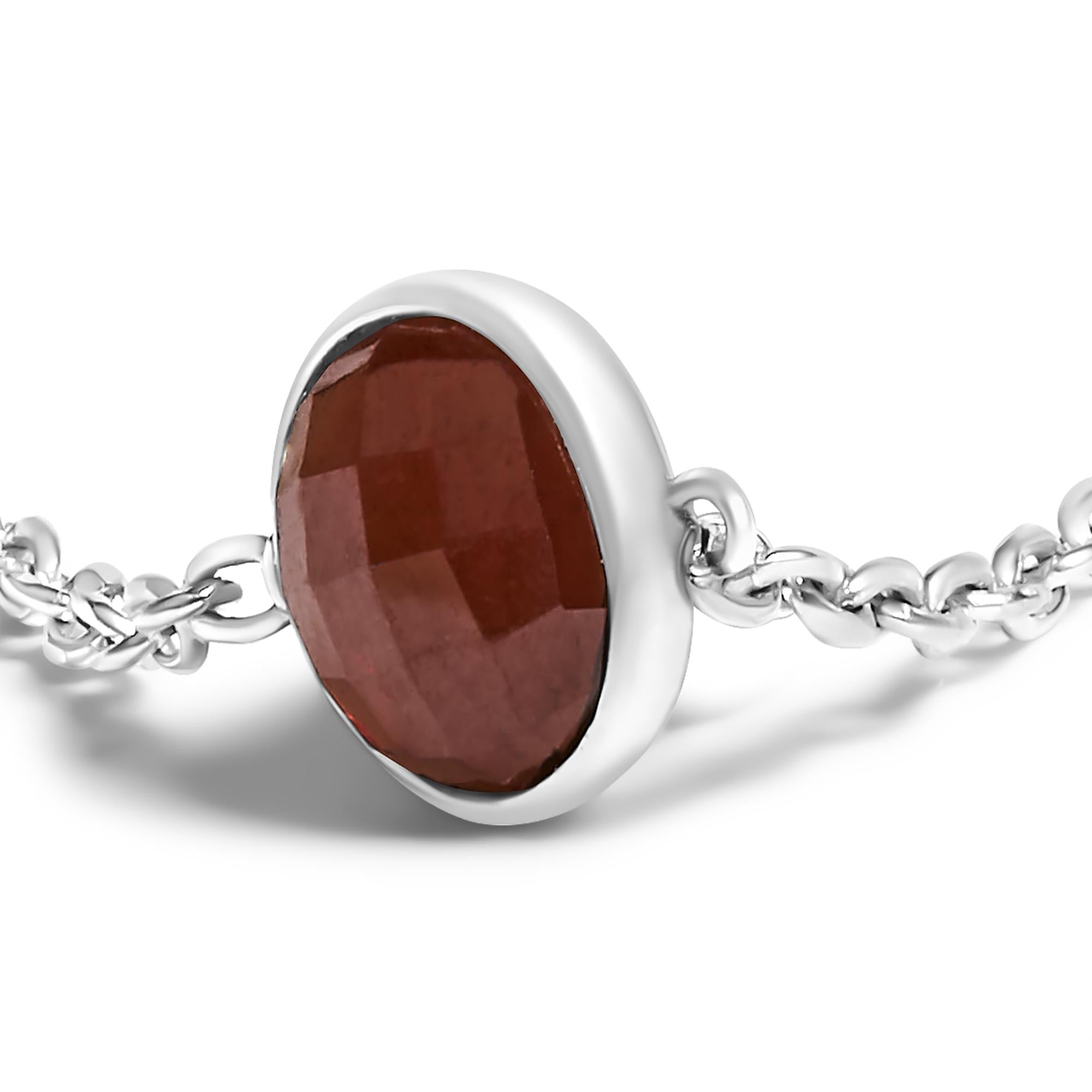 .925 Sterling Silver Checkerboard Cut Red Garnet Bezel Station Necklace - 22" Inches - Friggin Jewelry