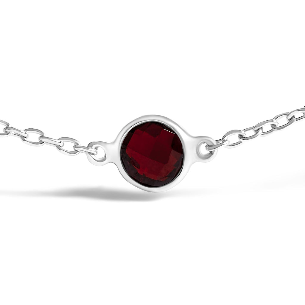.925 Sterling Silver Bezel Set Red Garnet 5 Station Adjustable Bolo Bracelet - Friggin Jewelry