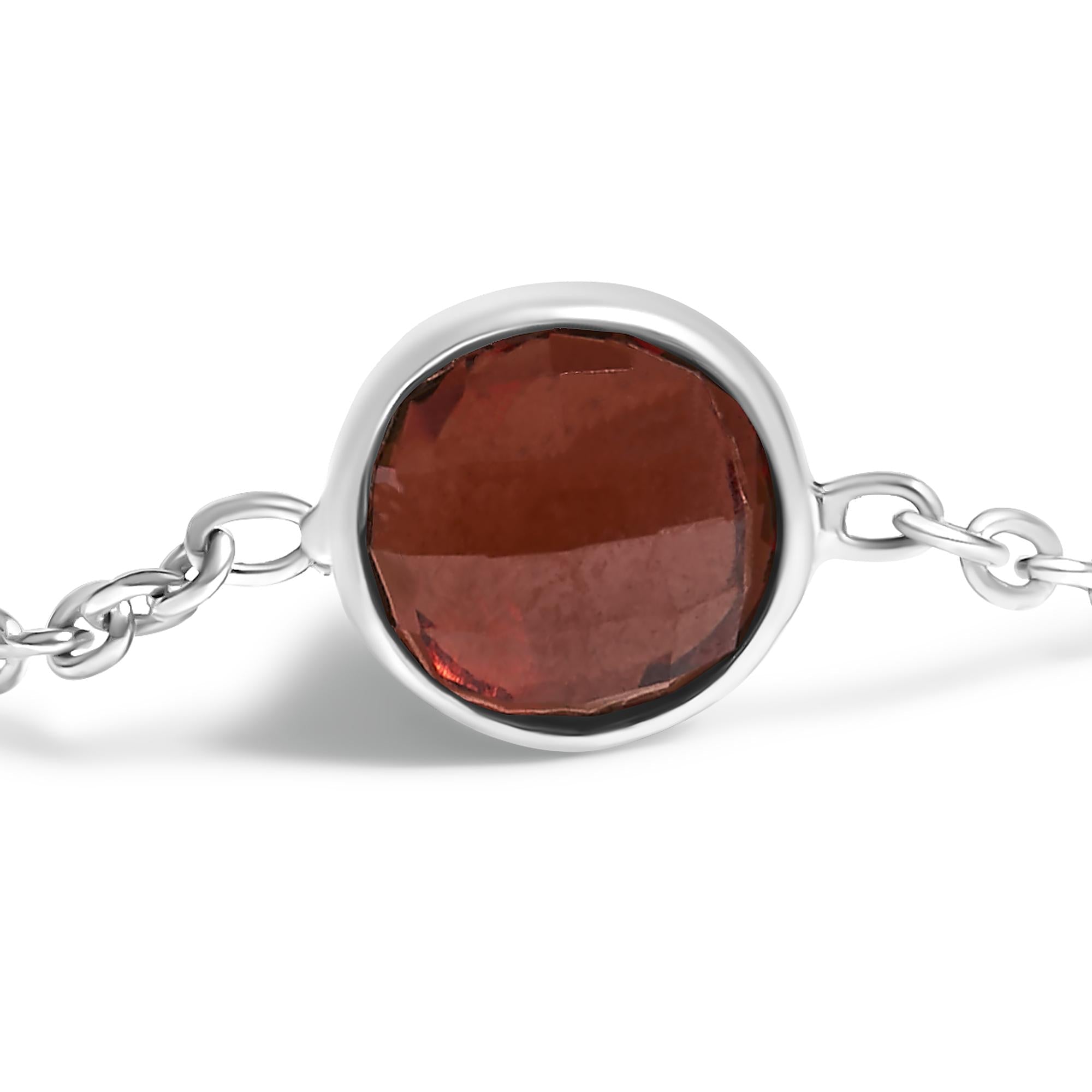 .925 Sterling Silver Bezel Set Red Garnet 5 Station Adjustable Bolo Bracelet - Friggin Jewelry