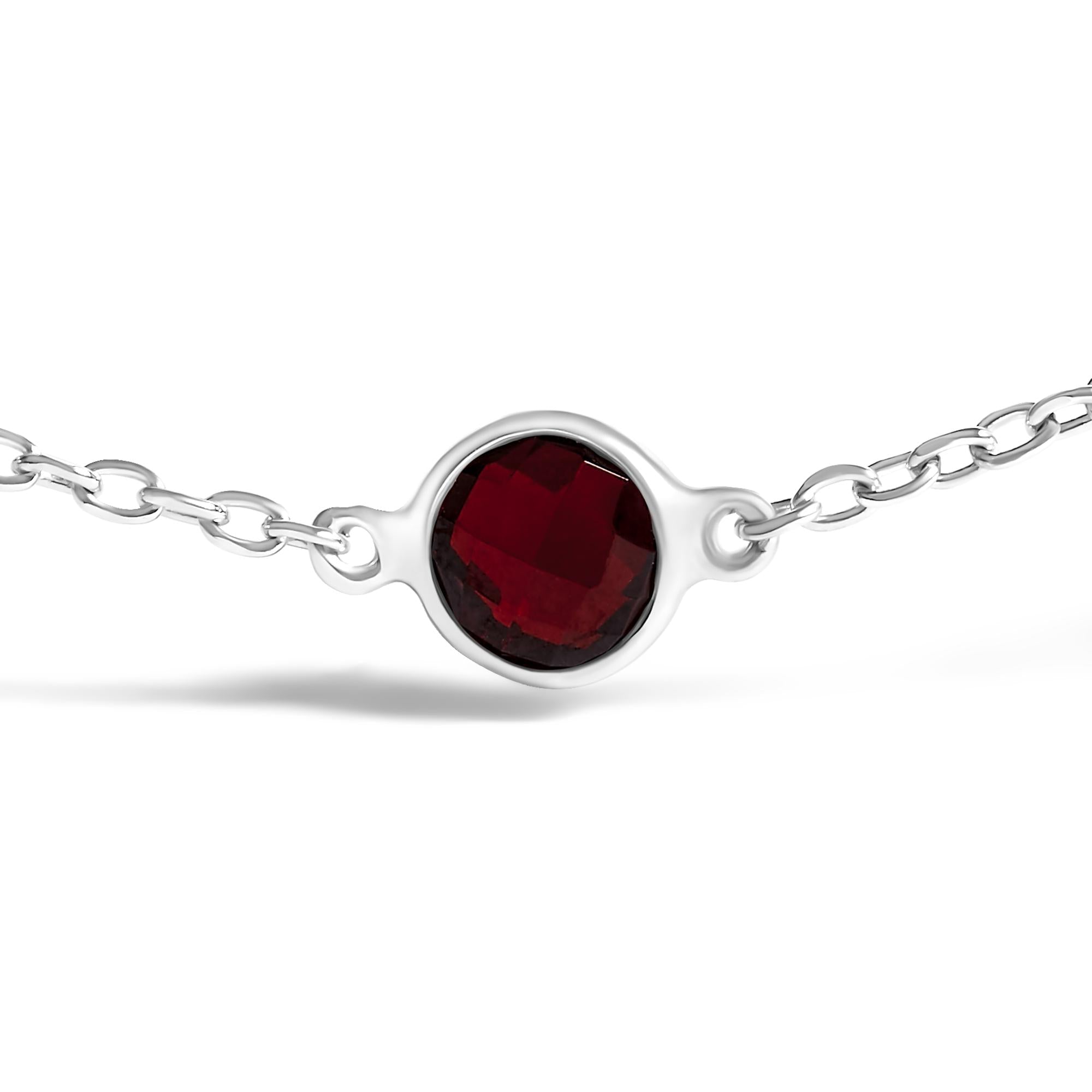 .925 Sterling Silver Bezel Set Red Garnet 5 Station Adjustable Bolo Bracelet - Friggin Jewelry