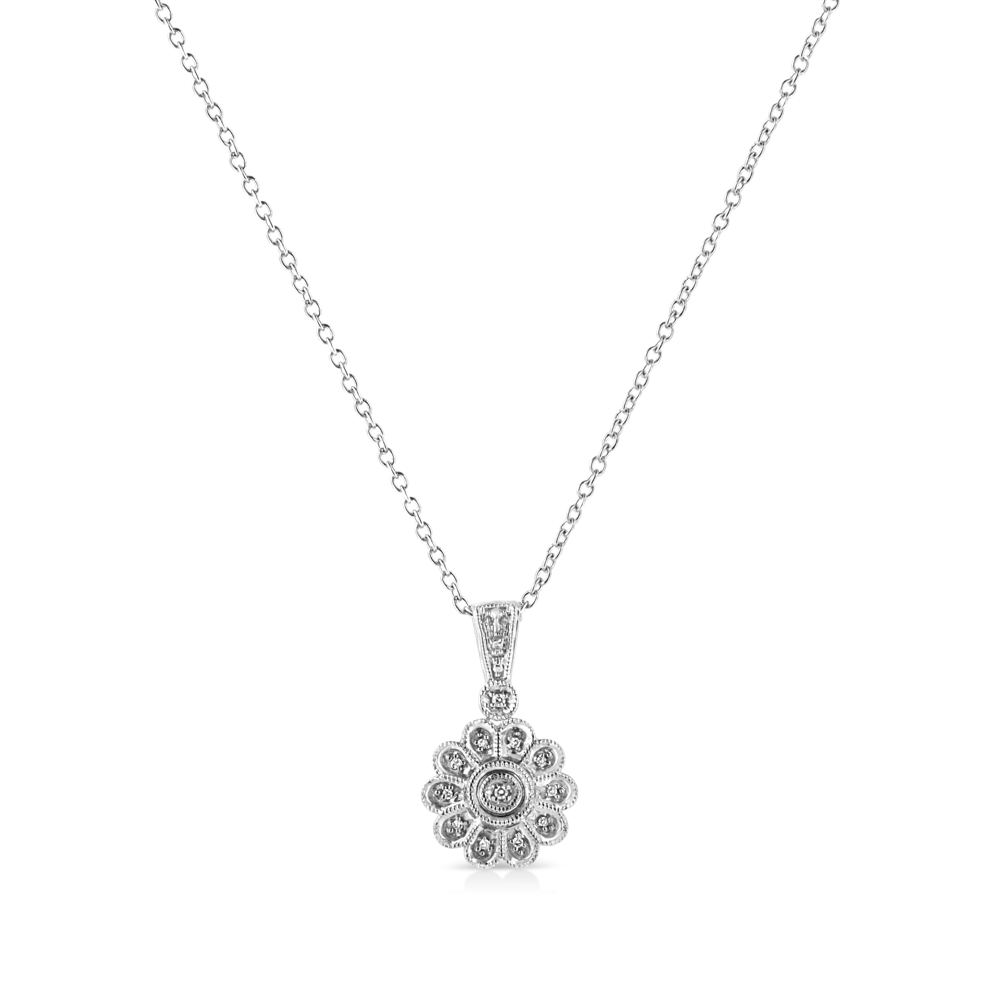 .925 Sterling Silver Diamond Accent Sunburst Milgrain 18" Pendant Necklace (I-J Color, I1-I2 Clarity) - Friggin Jewelry