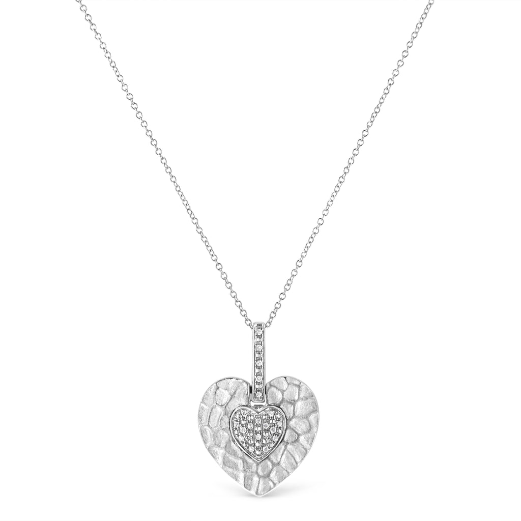 .925 Sterling Silver Pave-Set Diamond Accent Heart Shape 18" Pendant Necklace (I-J Color, I1-I2 Clarity) - Friggin Jewelry