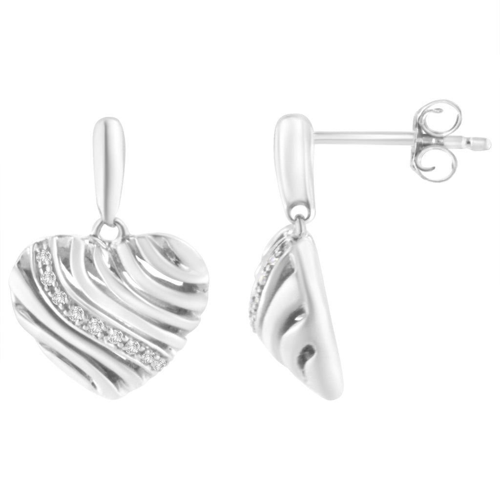 Sterling Silver Heart Diamond Accent Puff Earrings (I-J, I1-I2) - Friggin Jewelry