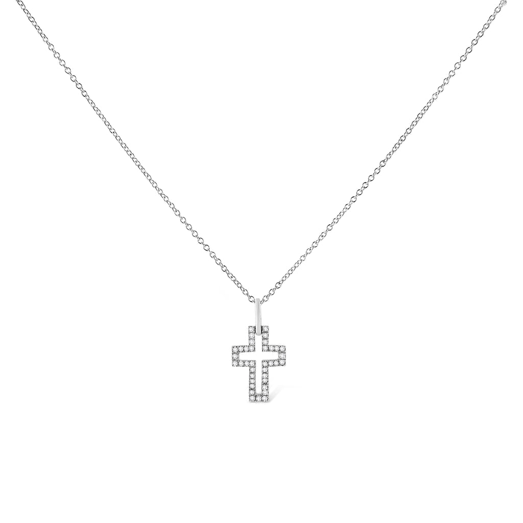.925 Sterling Silver 1/10 cttw Pave-Set Round-Cut Diamond Open Cross 18" Pendant Necklace (I-J Color, I1-2 Clarity) - Friggin Jewelry