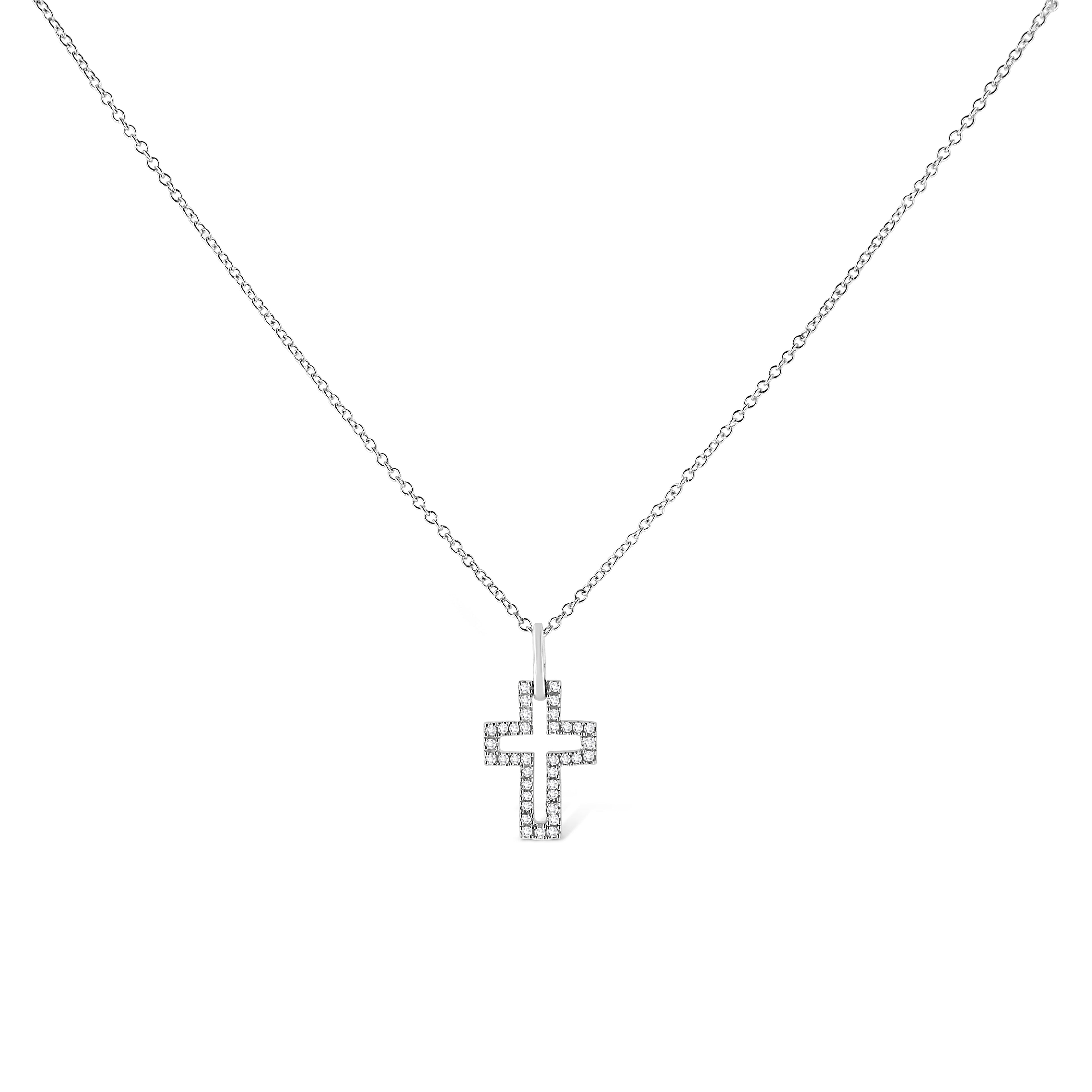 .925 Sterling Silver 1/10 cttw Pave-Set Round-Cut Diamond Open Cross 18" Pendant Necklace (I-J Color, I1-2 Clarity) - Friggin Jewelry