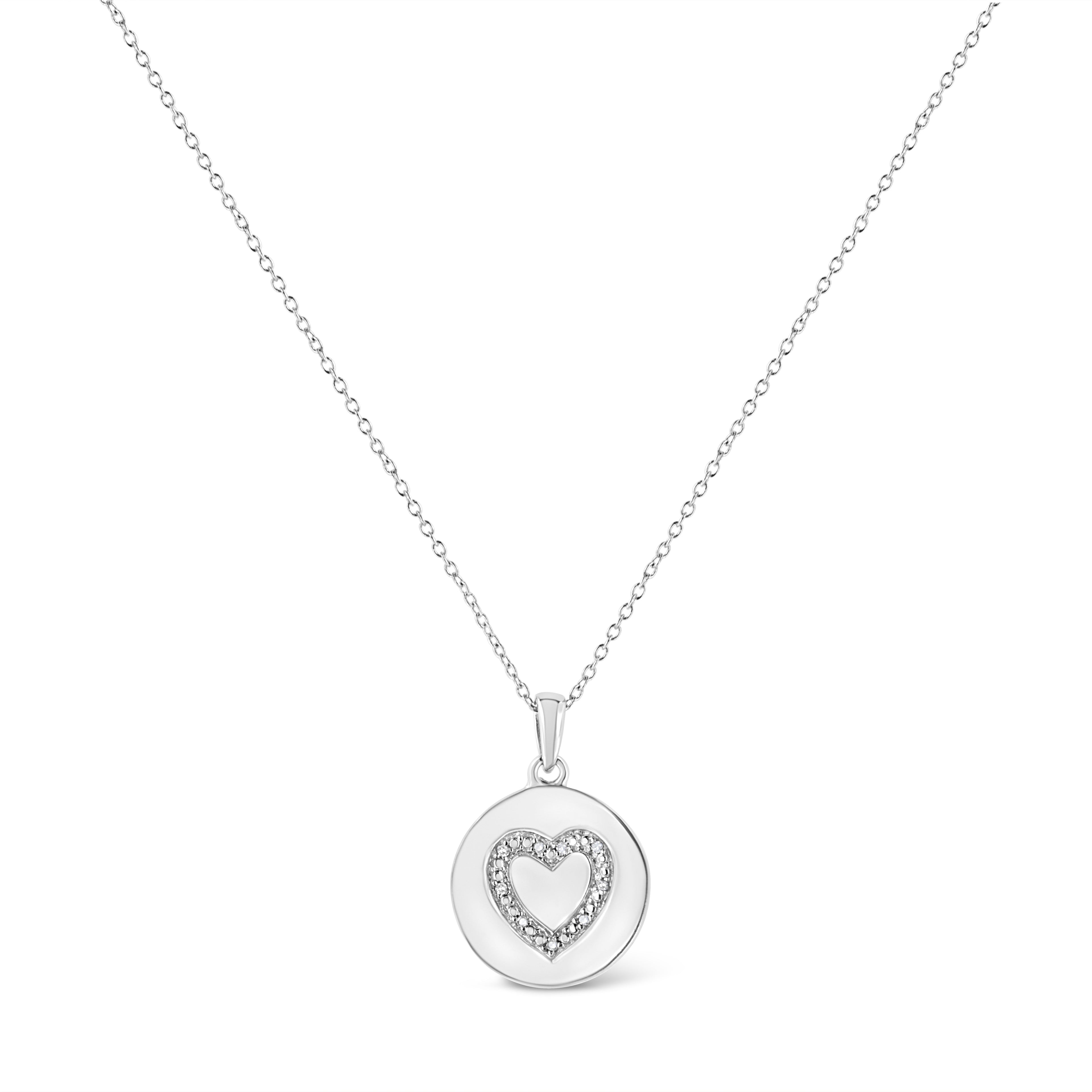 .925 Sterling Silver Prong-Set Diamond Accent Heart Emblemed 18" Pendant Necklace (I-J Color, I1-I2 Clarity) - Friggin Jewelry
