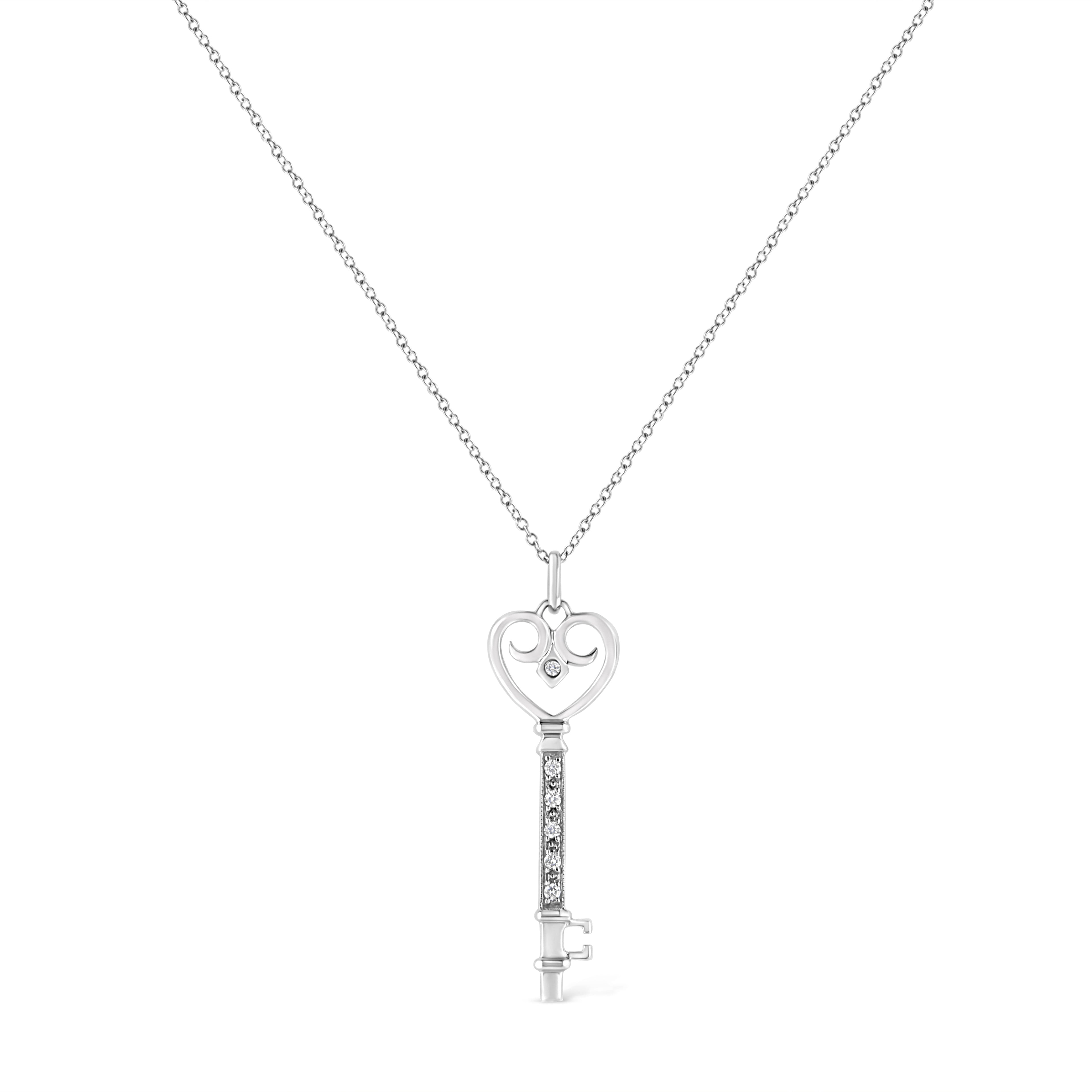 .925 Sterling Silver Pave and Bezel-Set Diamond Accent Key 18" Heart and Lock Pendant Necklace (K-L Color, I1-I2 Clarity) - Friggin Jewelry