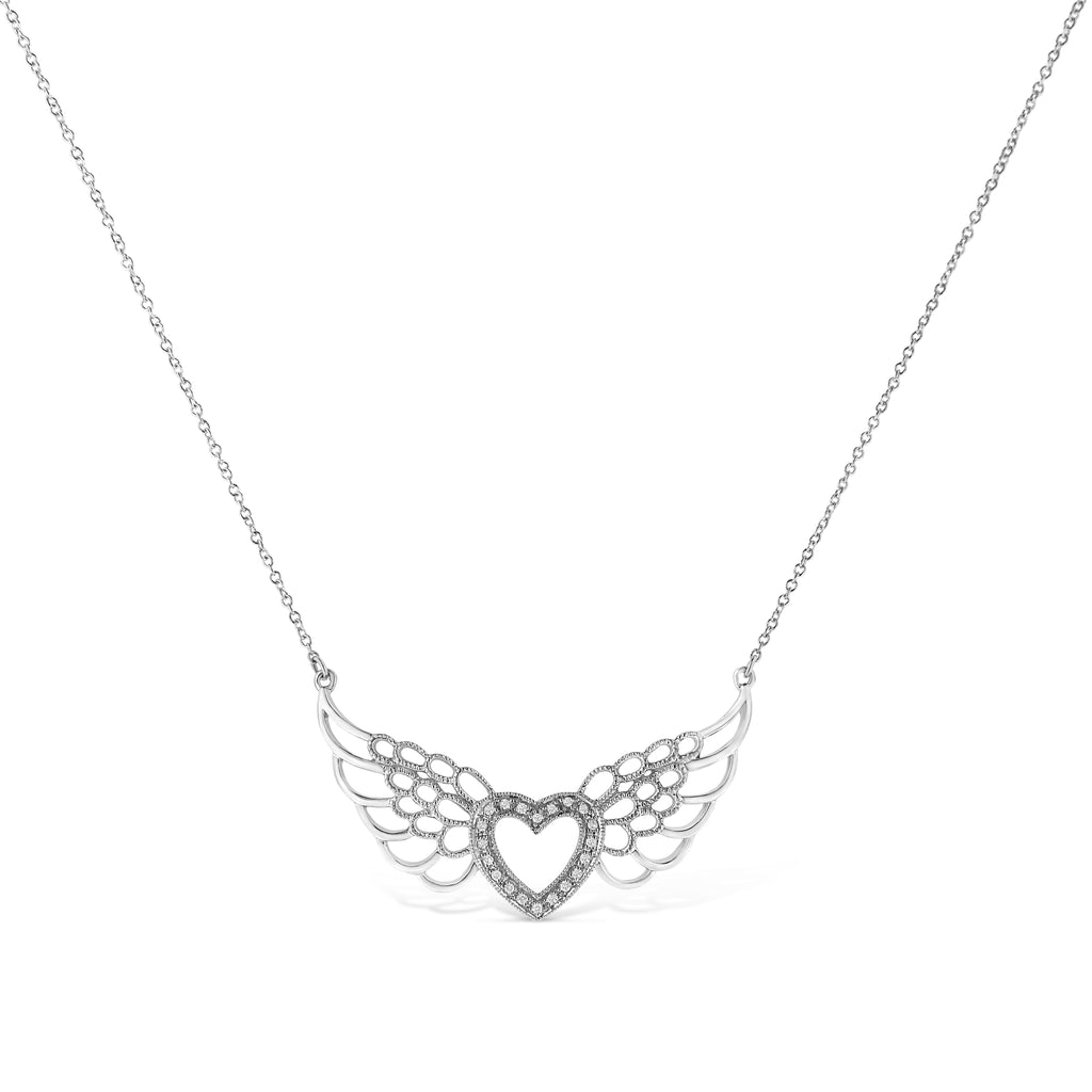 Collar con colgante de corazón de 45 cm con alas de hada y detalles de diamantes en plata de ley 925 (color IJ, claridad I1-I2) - Friggin Jewelry