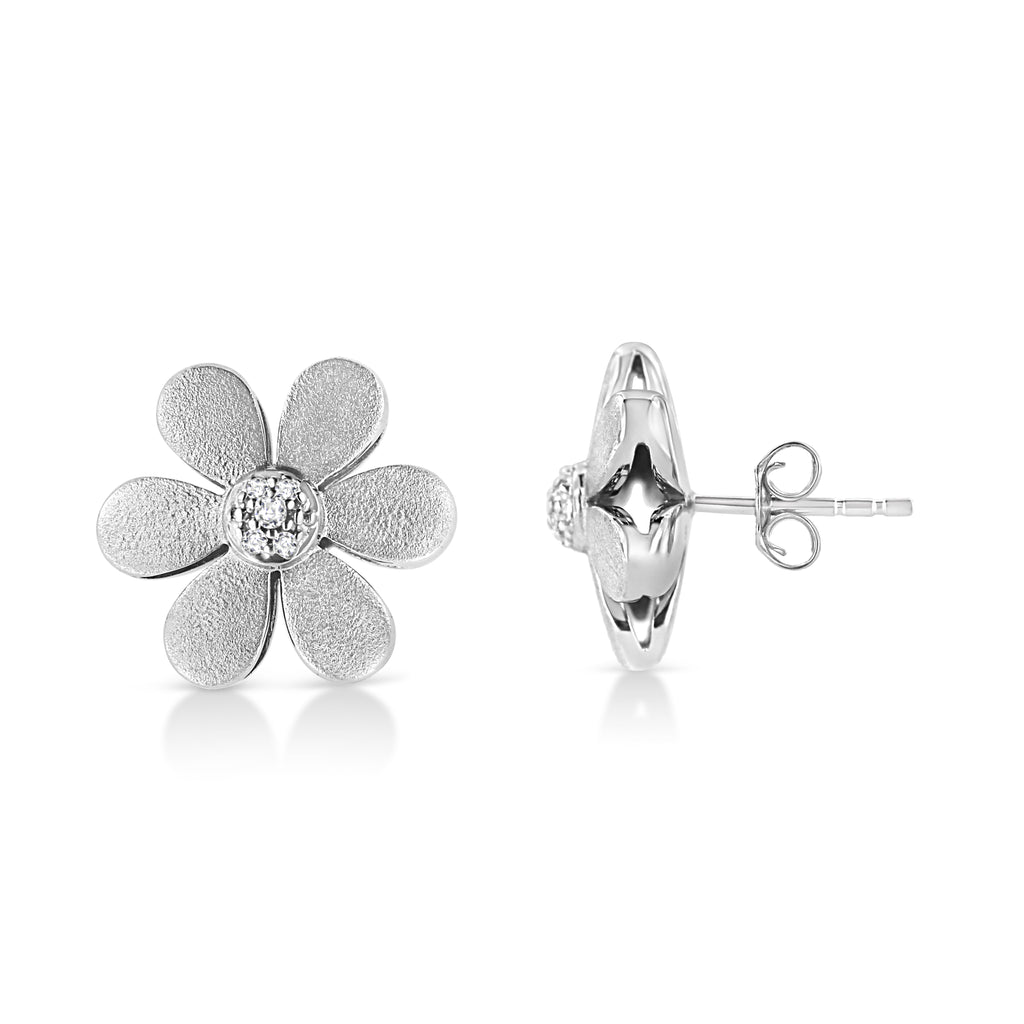 Orecchini a cerchio con fiore in argento sterling 925 con finitura opaca e diamanti (colore IJ, purezza I1-I2) - Friggin Jewelry