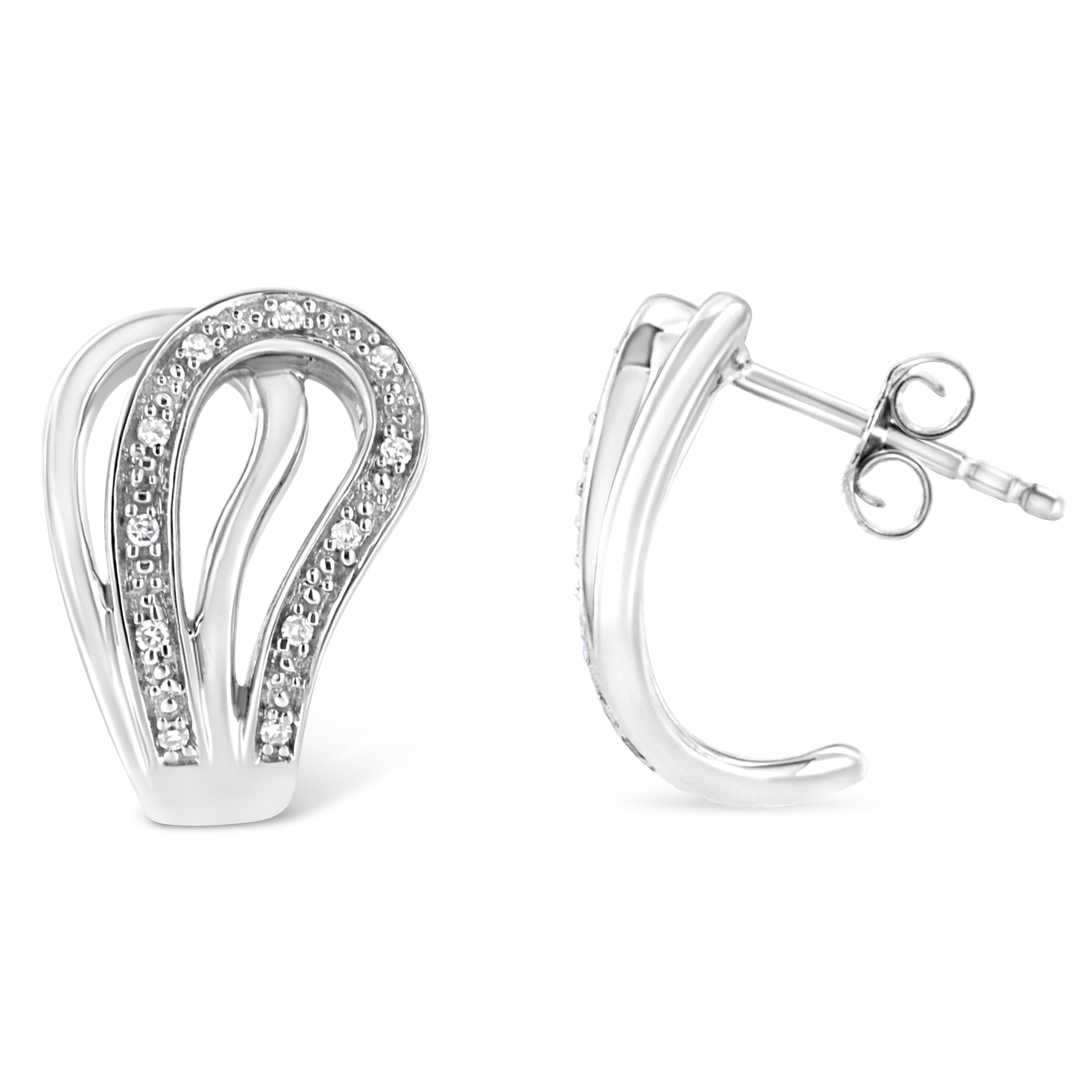 Aros de herradura con detalles de diamantes y engaste pavé de plata de ley 925 (color IJ, claridad I1-I2) - Friggin Jewelry