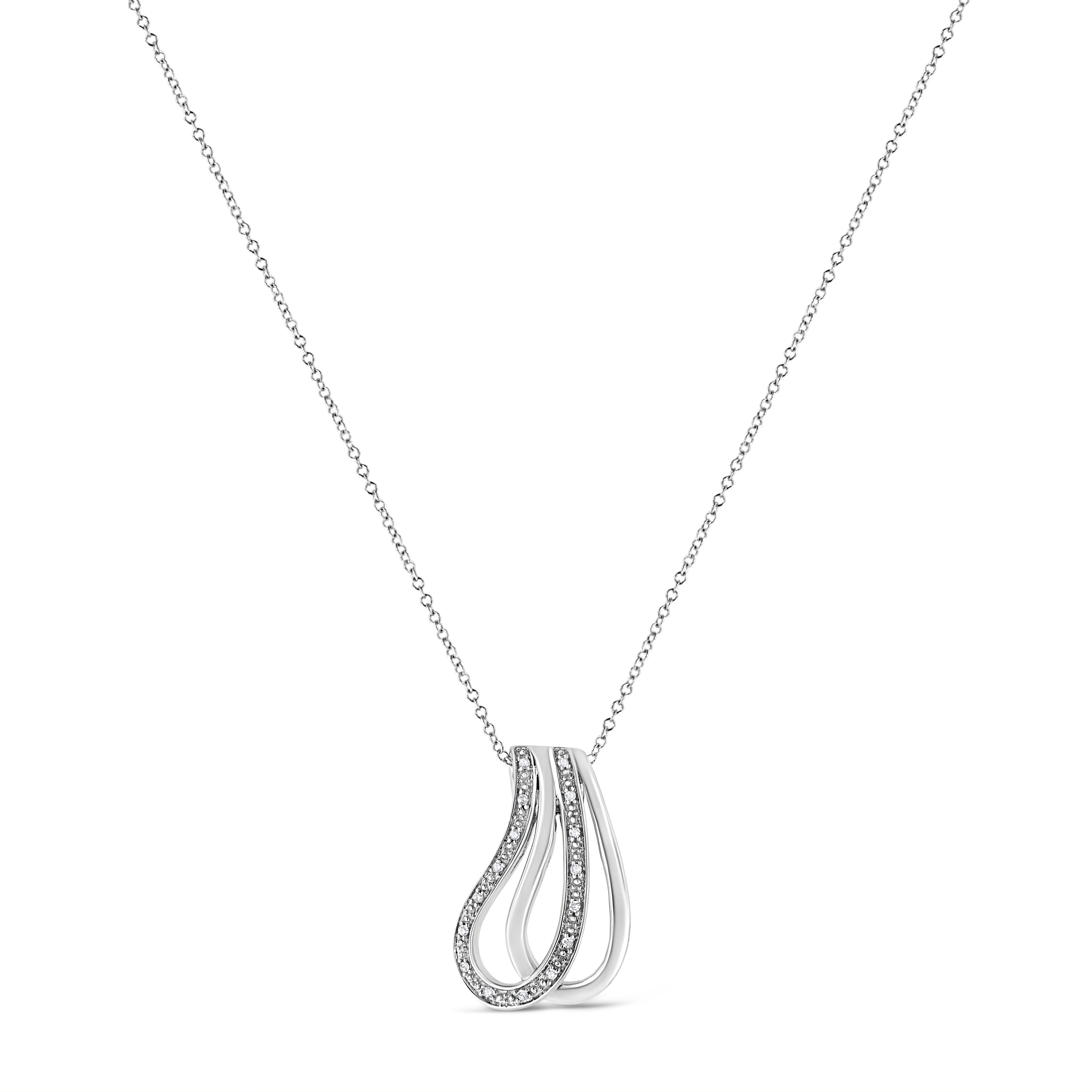 .925 Sterling Silver Pave-Set Diamond Accent Double Curve 18" Pendant Necklace (I-J Color, I1-I2 Clarity) - Friggin Jewelry