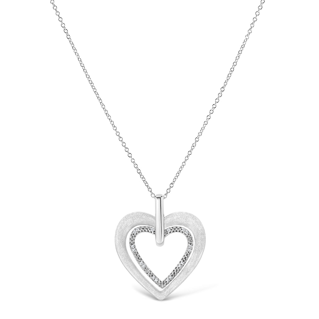 Collar con colgante de corazón doble de 45 cm en plata de ley 925 con detalles de diamantes engastados en garras (color IJ, claridad I1-I2) - Friggin Jewelry