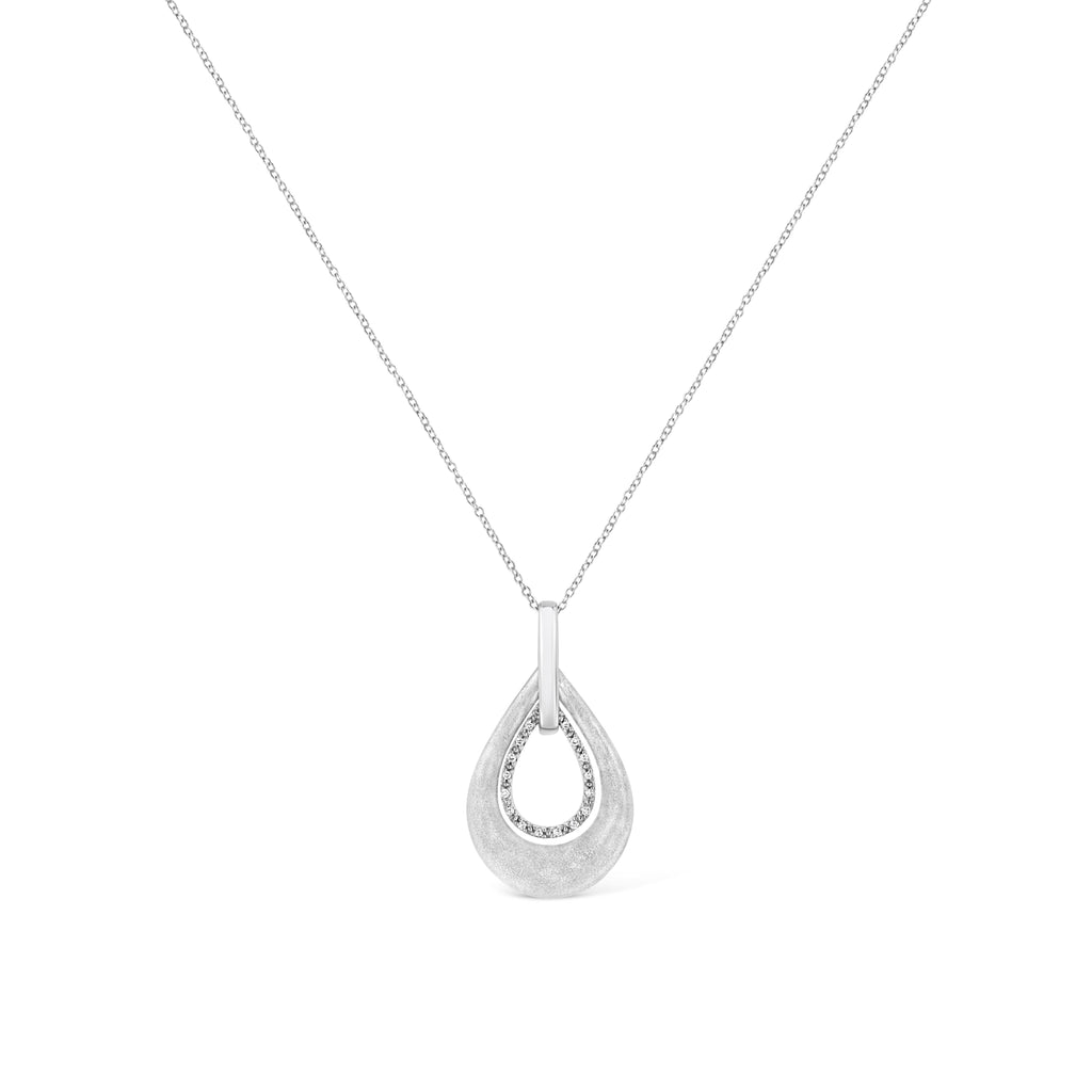 Collar con colgante de 45 cm en plata de ley 925 con diseño de doble gota y detalles de diamantes engastados en garras (color IJ, claridad I1-I2) - Friggin Jewelry
