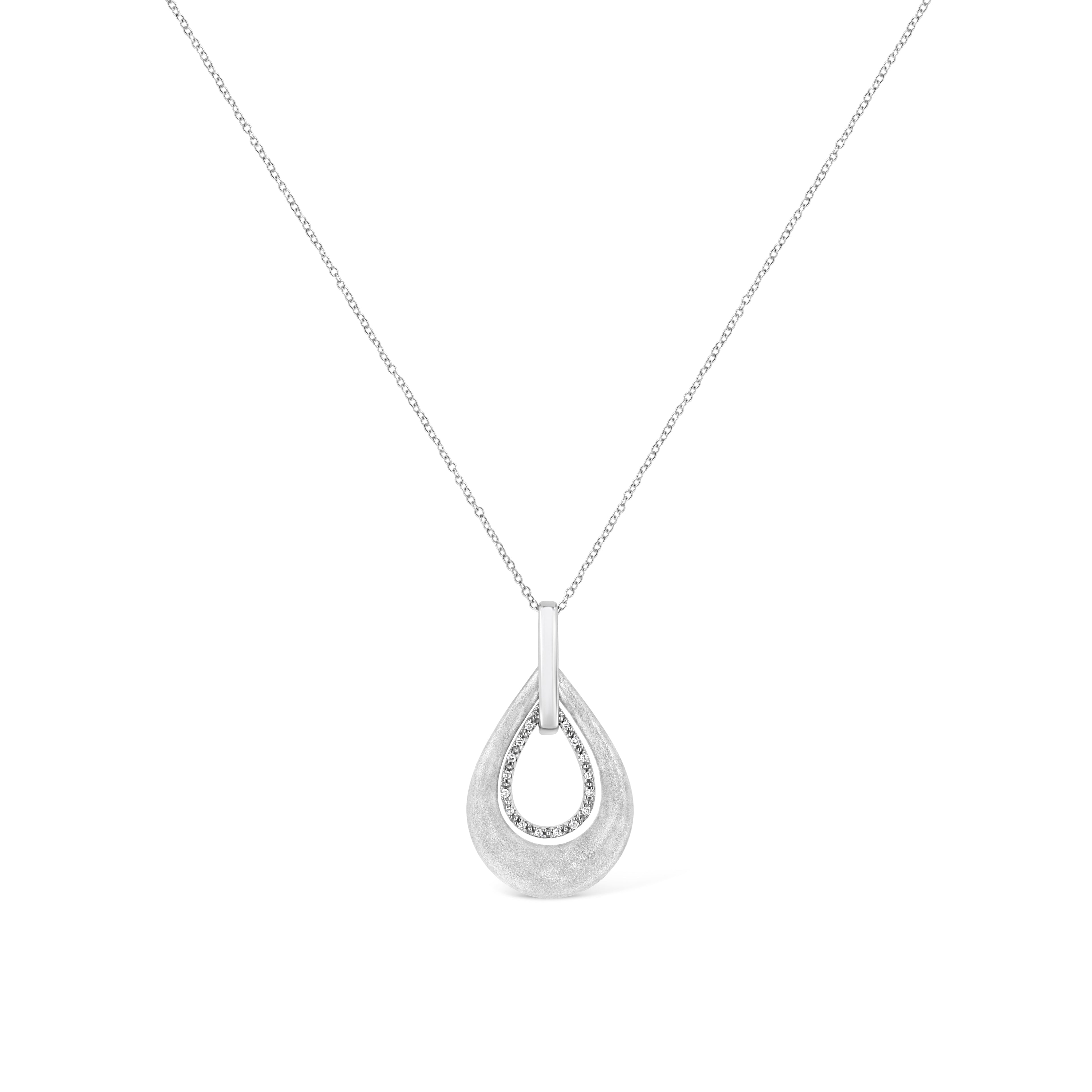 Collar con colgante de 45 cm en plata de ley 925 con diseño de doble gota y detalles de diamantes engastados en garras (color IJ, claridad I1-I2) - Friggin Jewelry