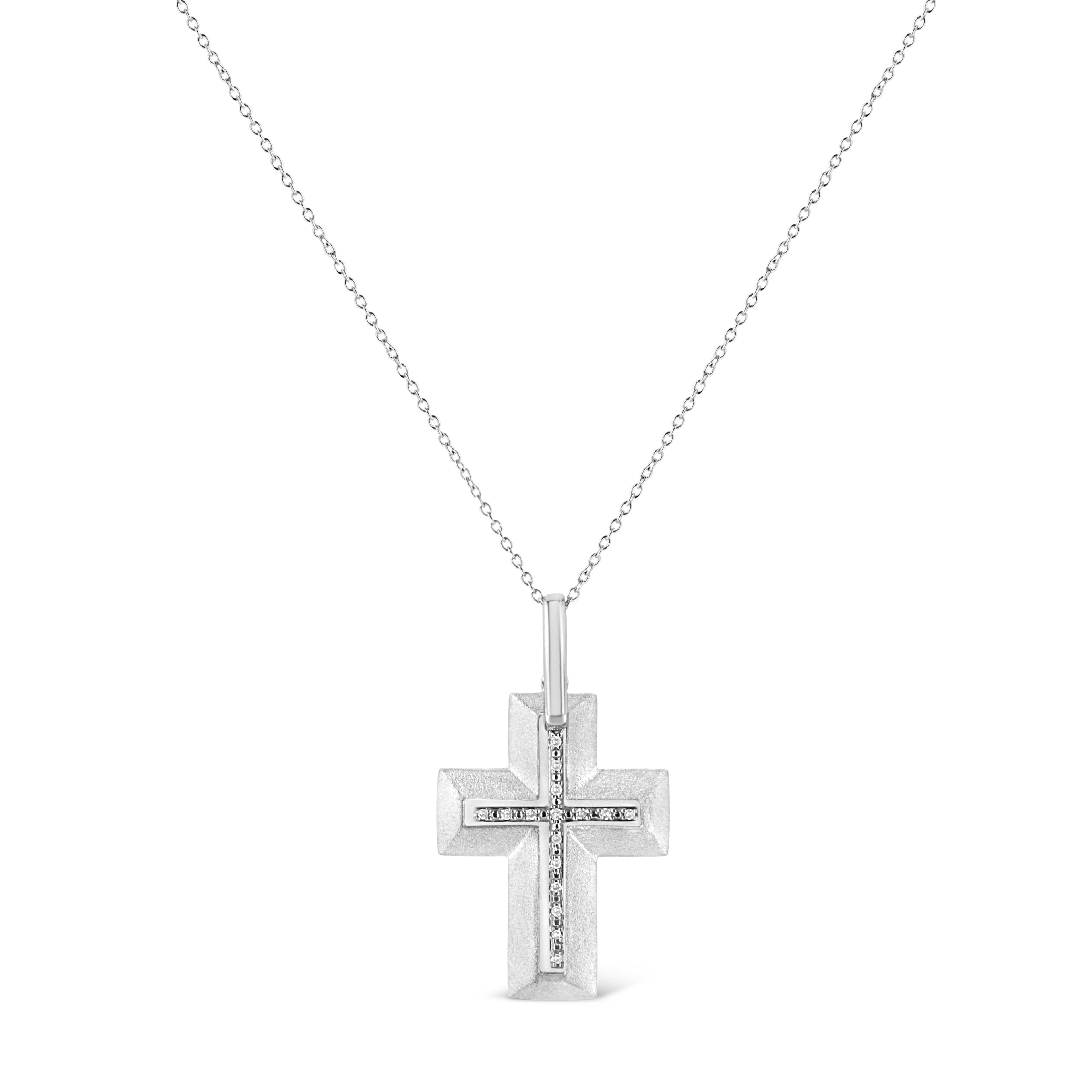 .925 Sterling Silver Prong-Set Diamond Accent Bold Cross 18" Pendant Necklace (I-J Color, I1-I2 Clarity) - Friggin Jewelry