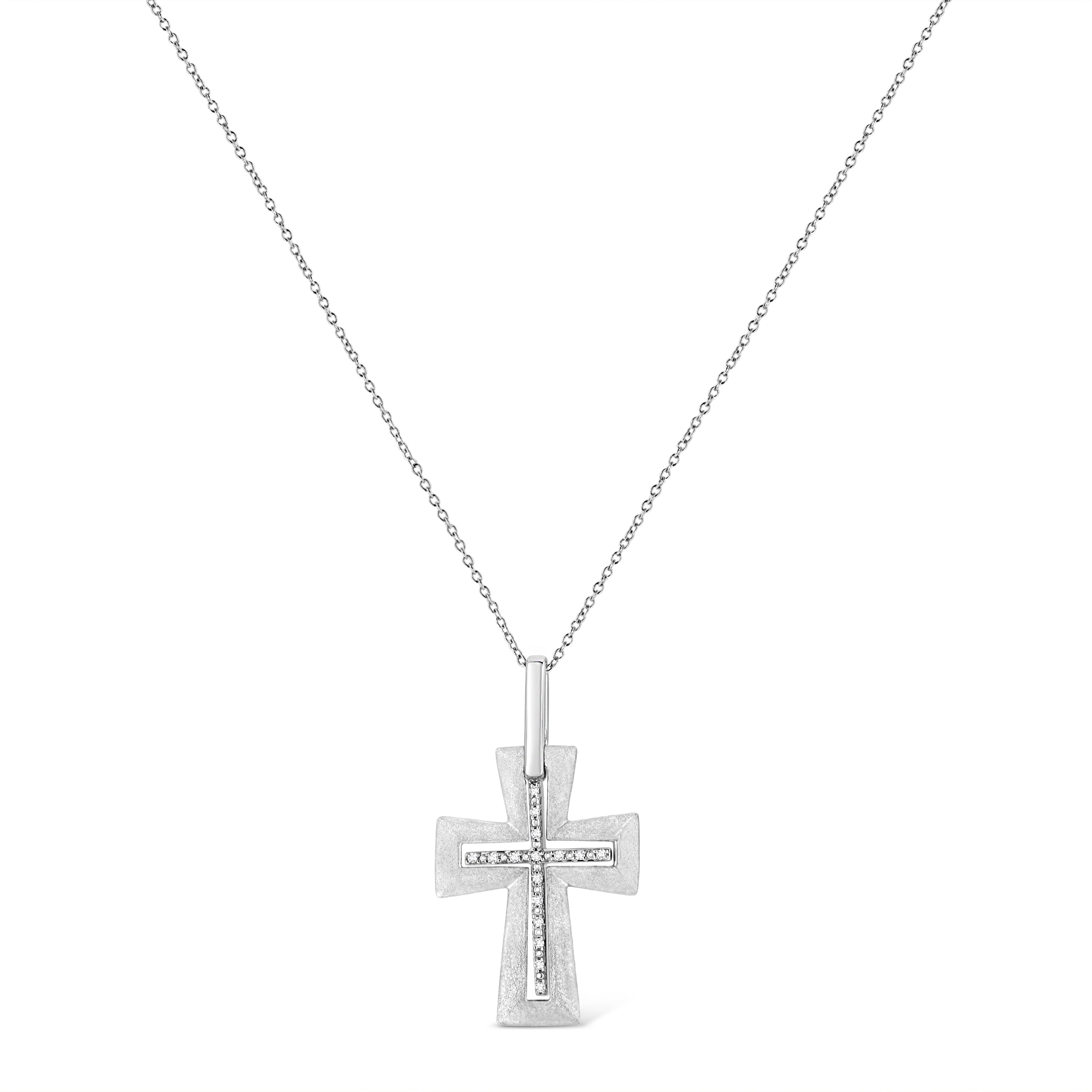 .925 Sterling Silver Prong-Set Diamond Accent Cross 18" Pendant Necklace (I-J Color, I1-I2 Clarity) - Friggin Jewelry