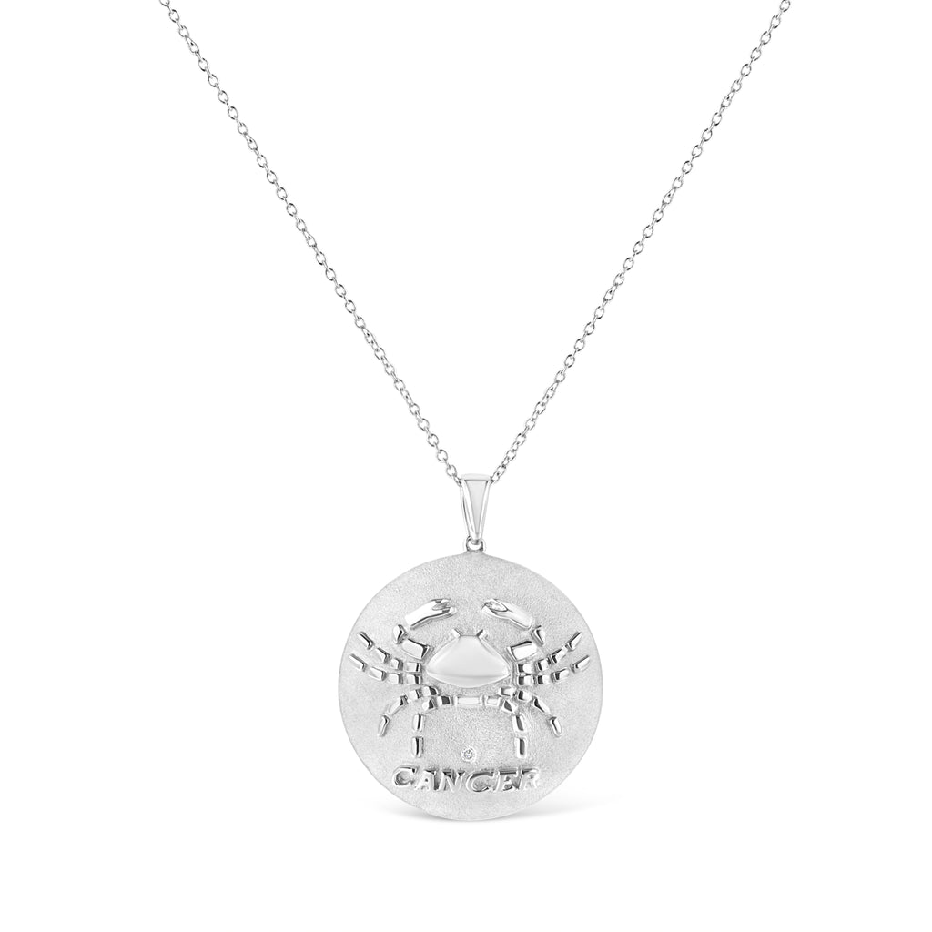 .925 Sterling Silver Diamond Accent Cancer Zodiac Design 18" Pendant Necklace Medallion (K-L Color, I1-I2 Clarity) - Friggin Jewelry
