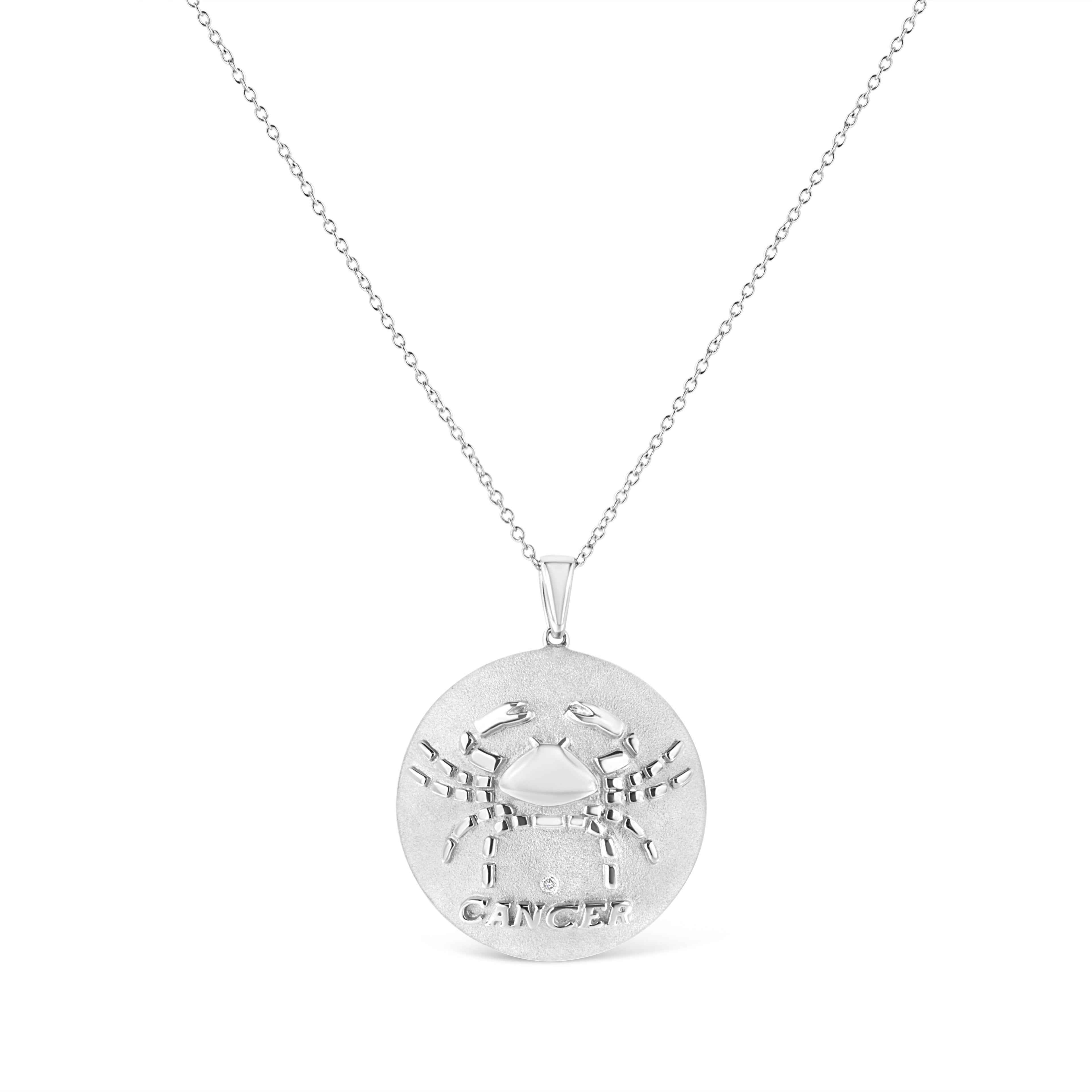 .925 Sterling Silver Diamond Accent Cancer Zodiac Design 18" Pendant Necklace Medallion (K-L Color, I1-I2 Clarity) - Friggin Jewelry
