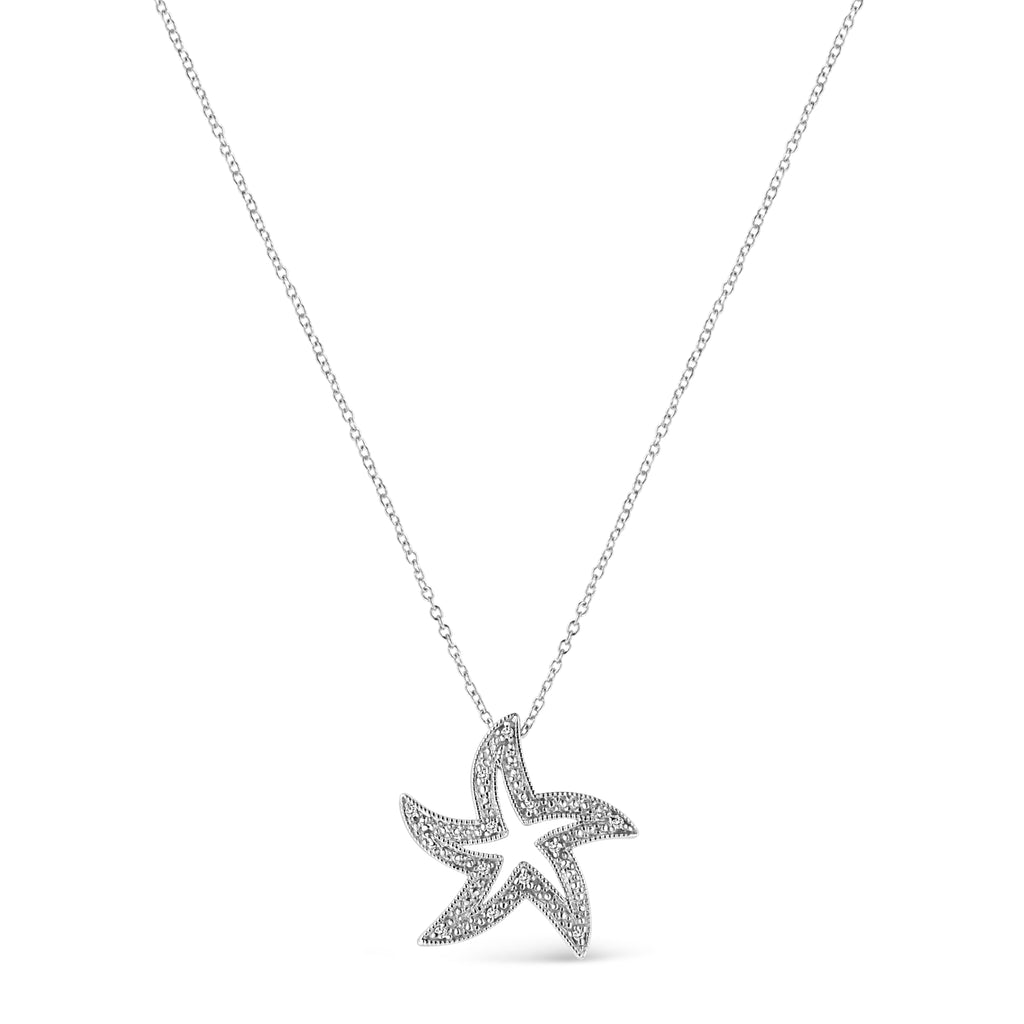 Collana con ciondolo a forma di stella marina con diamanti incastonati a griffe in argento sterling 925 da 18 pollici (colore IJ, purezza I1-I2) - Friggin Jewelry