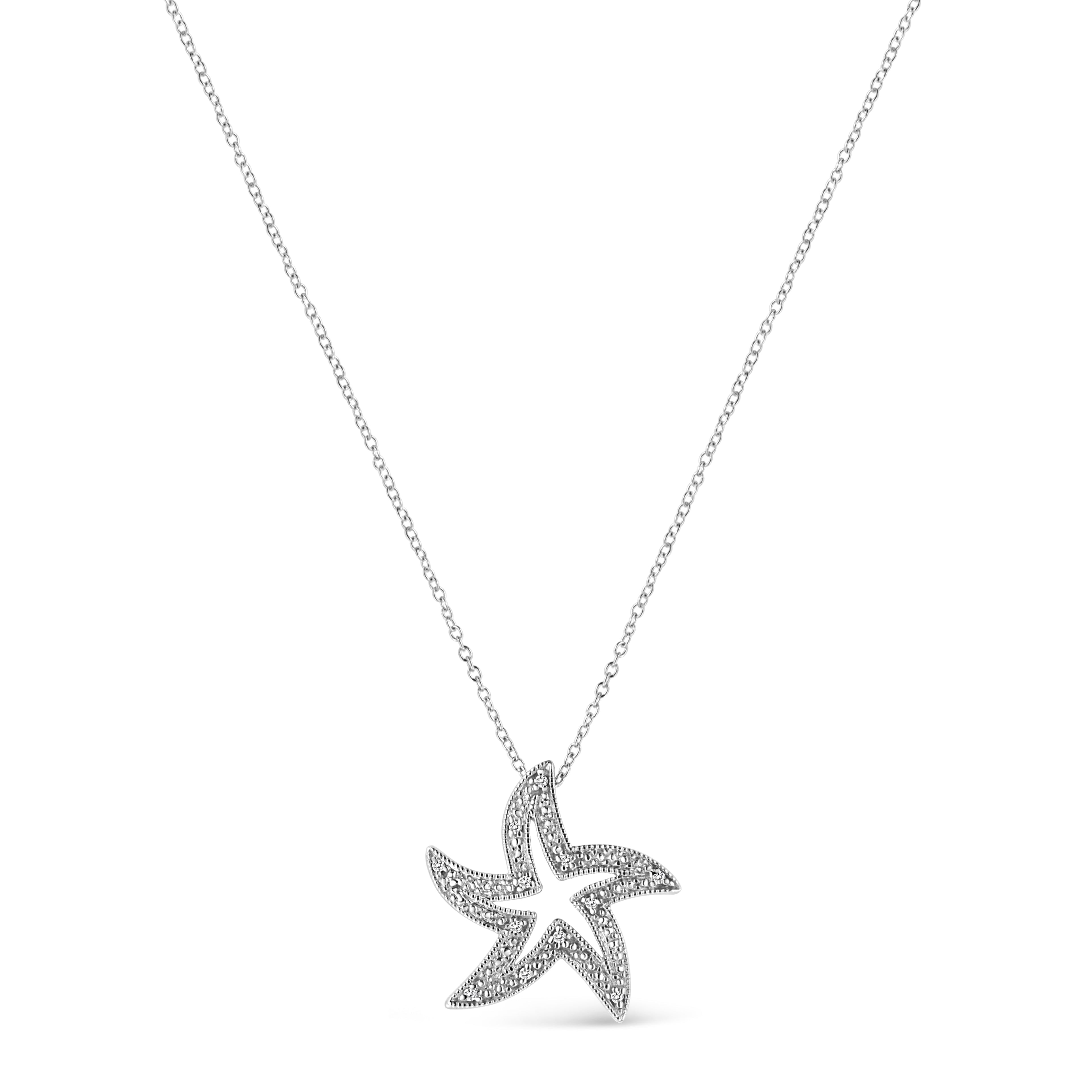 Collar con colgante de estrella de mar de 45 cm en plata de ley 925 con detalles de diamantes engastados en garras (color IJ, claridad I1-I2) - Friggin Jewelry