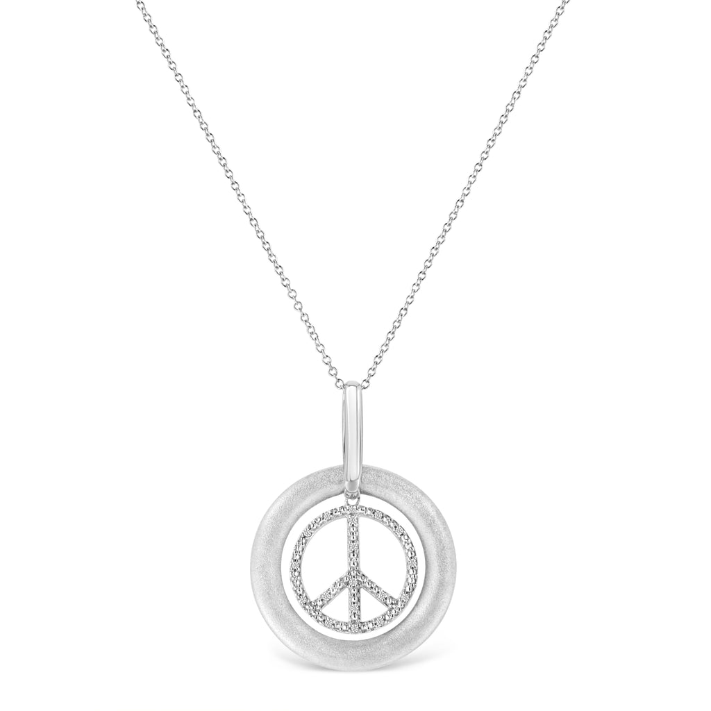 Collana con ciondolo da 18" in argento sterling 925 con finitura opaca e diamanti, simbolo della pace danzante (colore IJ, purezza I1-I2) - Friggin Jewelry