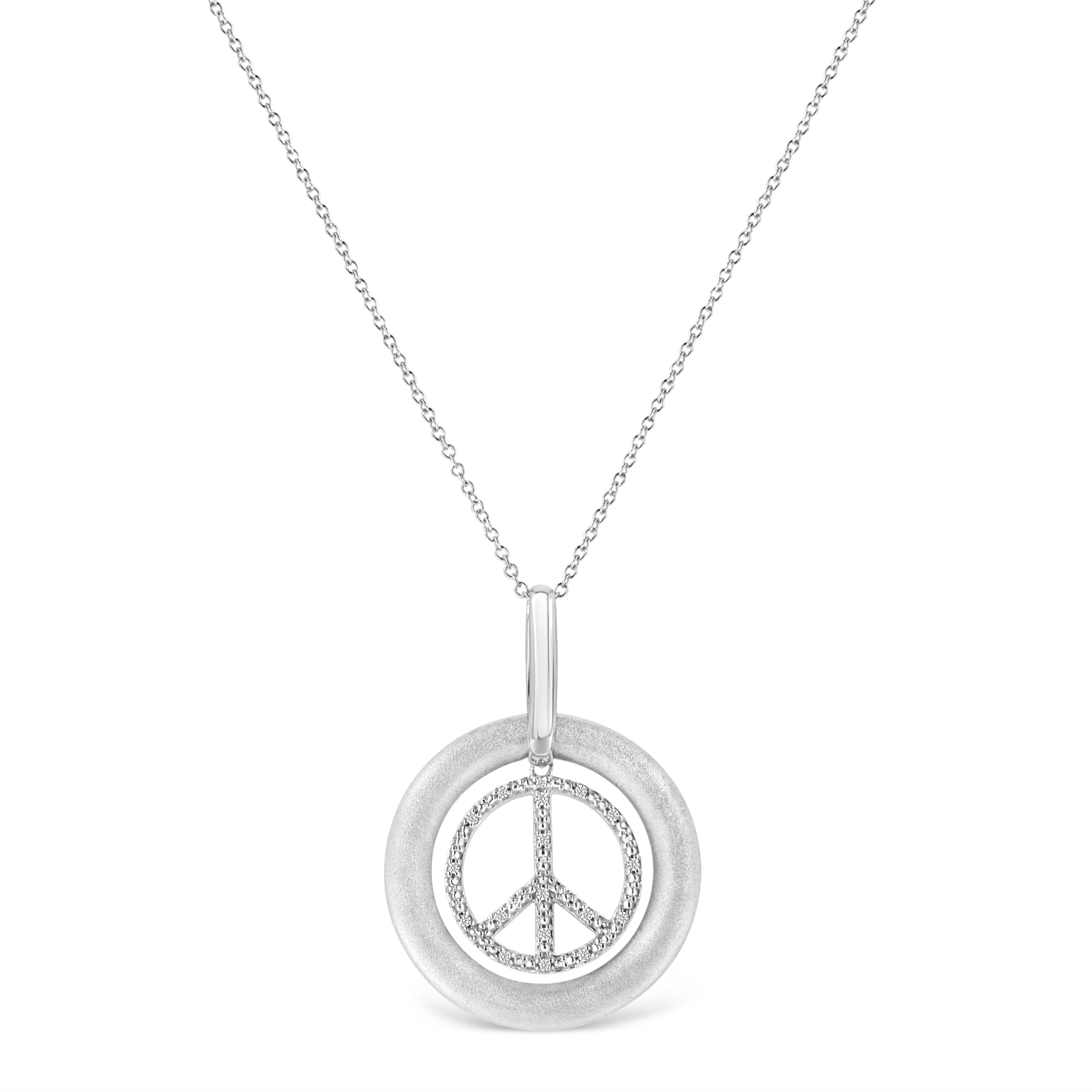 Collar con colgante de 45 cm con símbolo de la paz bailando en plata de ley 925 con acabado mate y detalles de diamantes (color IJ, claridad I1-I2) - Friggin Jewelry