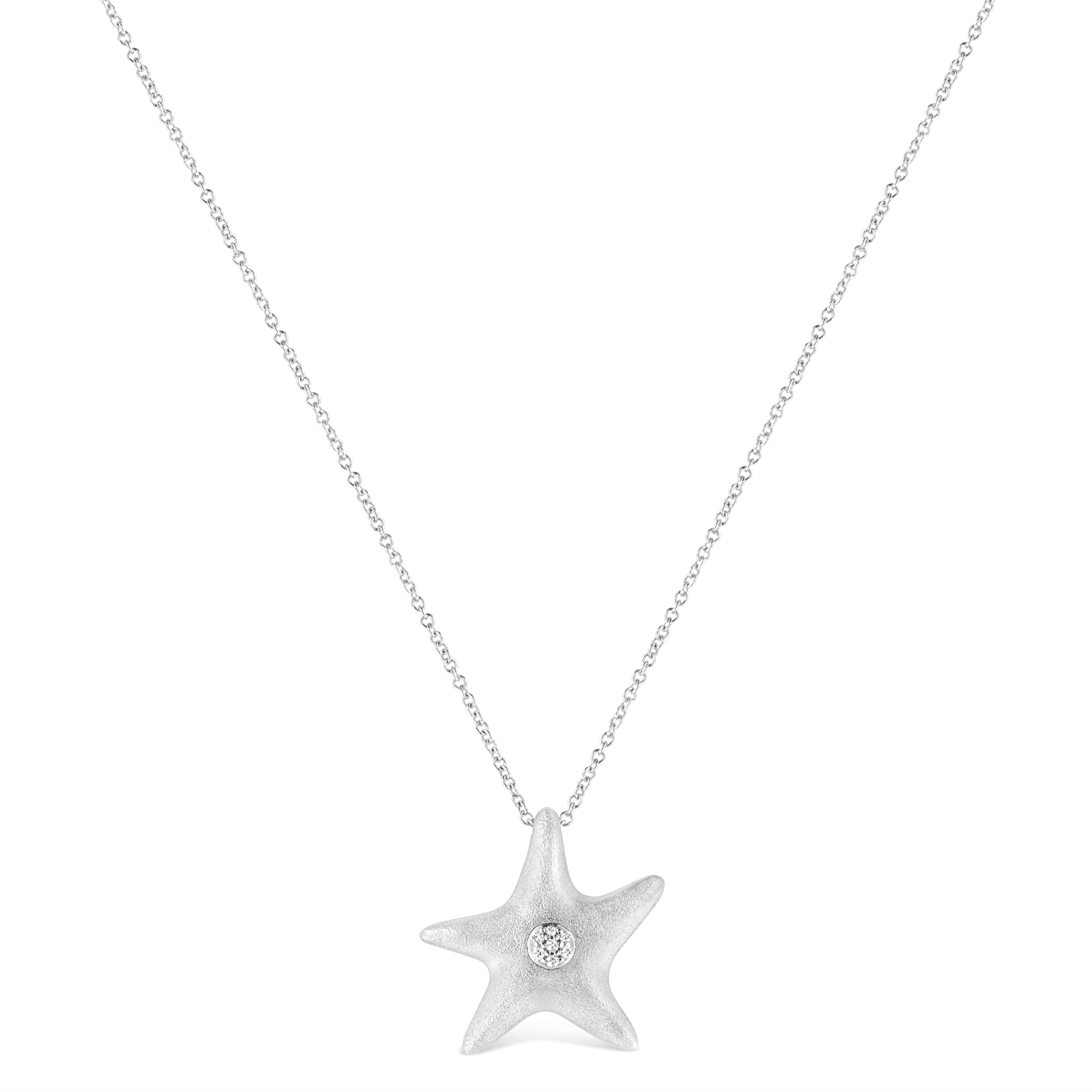 Collar con colgante de estrella de mar en plata de ley 925 con detalles de diamantes engastados en garras (color IJ, claridad I1-I2) - Talla 45,7 cm - Friggin Jewelry