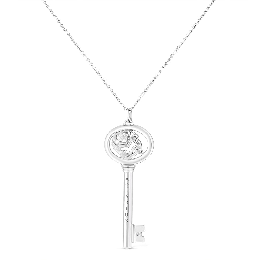 Collar con colgante de llave del zodiaco de 45 cm en plata de ley 925 con detalles de diamantes (color KL, claridad I1-I2) - Friggin Jewelry