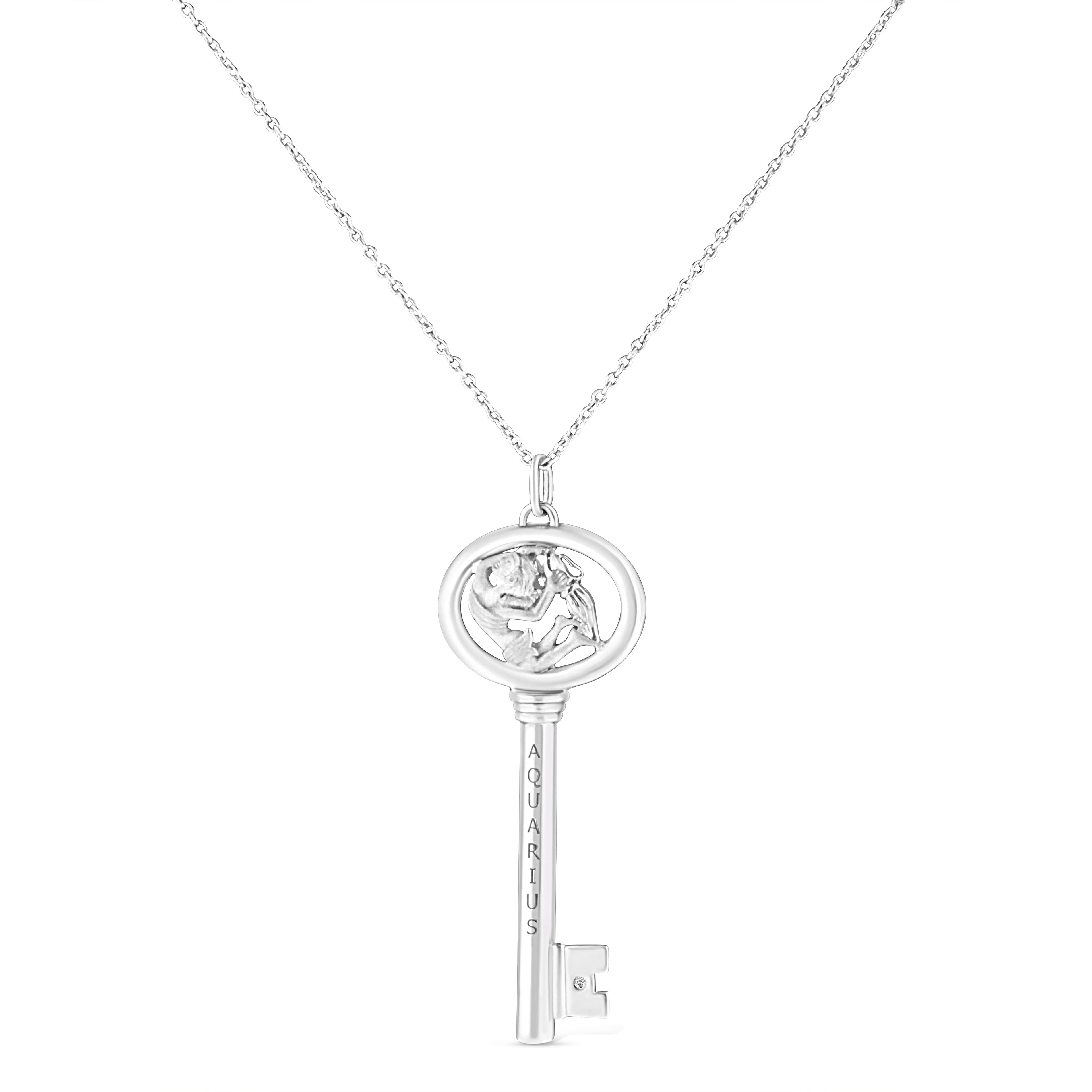 Collar con colgante de llave del zodiaco de 45 cm en plata de ley 925 con detalles de diamantes (color KL, claridad I1-I2) - Friggin Jewelry