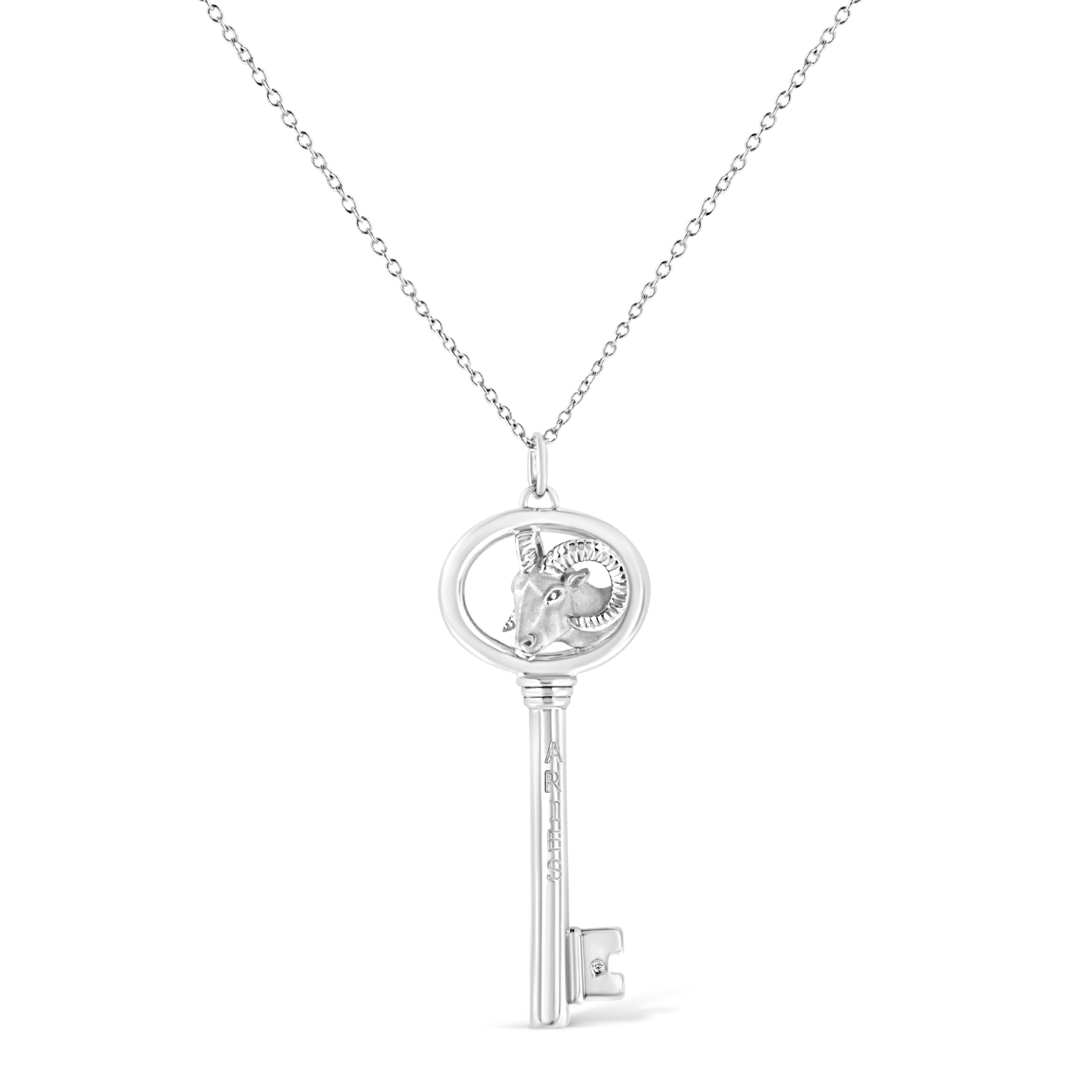 Collar con colgante de llave del zodiaco de 45 cm en plata de ley 925 con detalles de diamantes (color KL, claridad I1-I2) - Friggin Jewelry