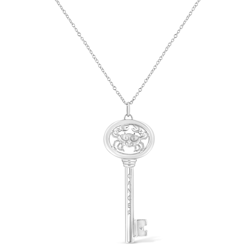 Collar con colgante de llave del zodiaco de 45 cm en plata de ley 925 con detalles de diamantes (color KL, claridad I1-I2) - Friggin Jewelry