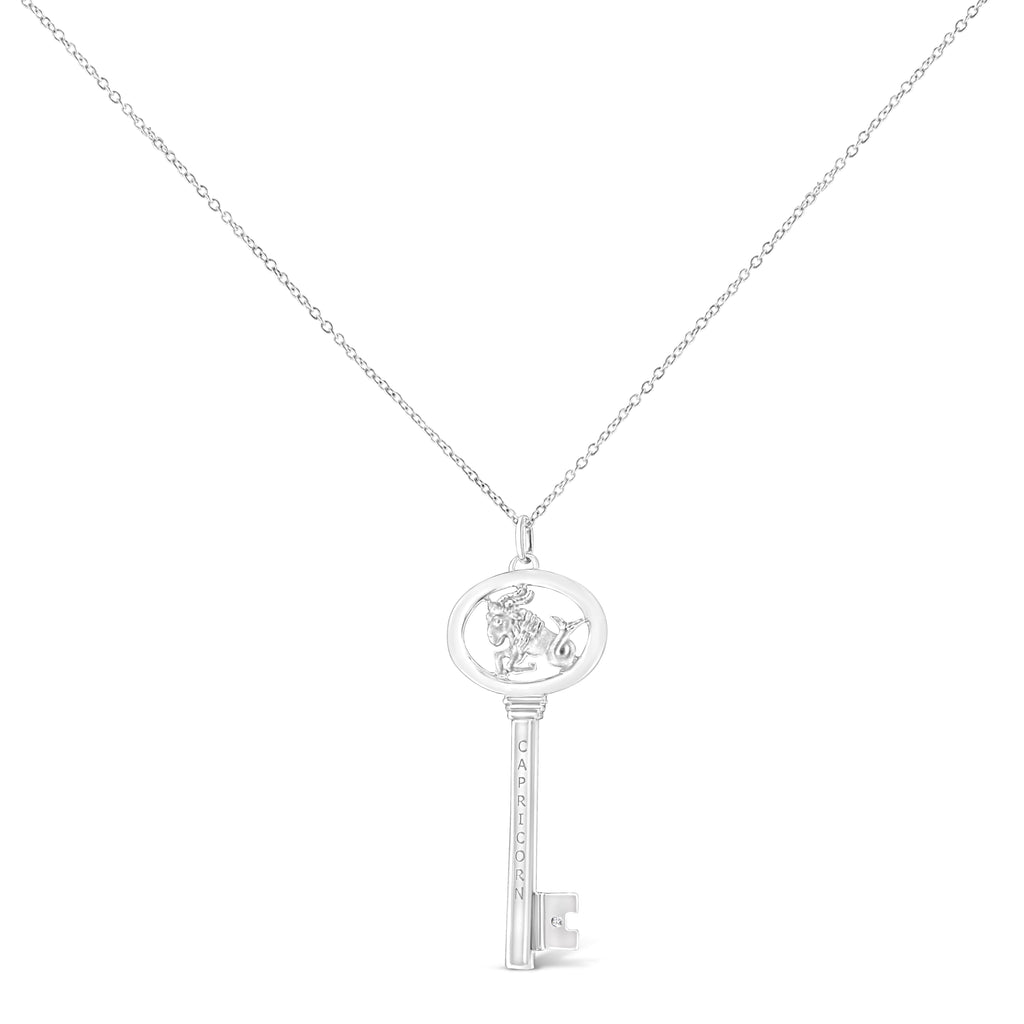 Collar con colgante de llave del zodiaco de 45 cm en plata de ley 925 con detalles de diamantes (color KL, claridad I1-I2) - Friggin Jewelry