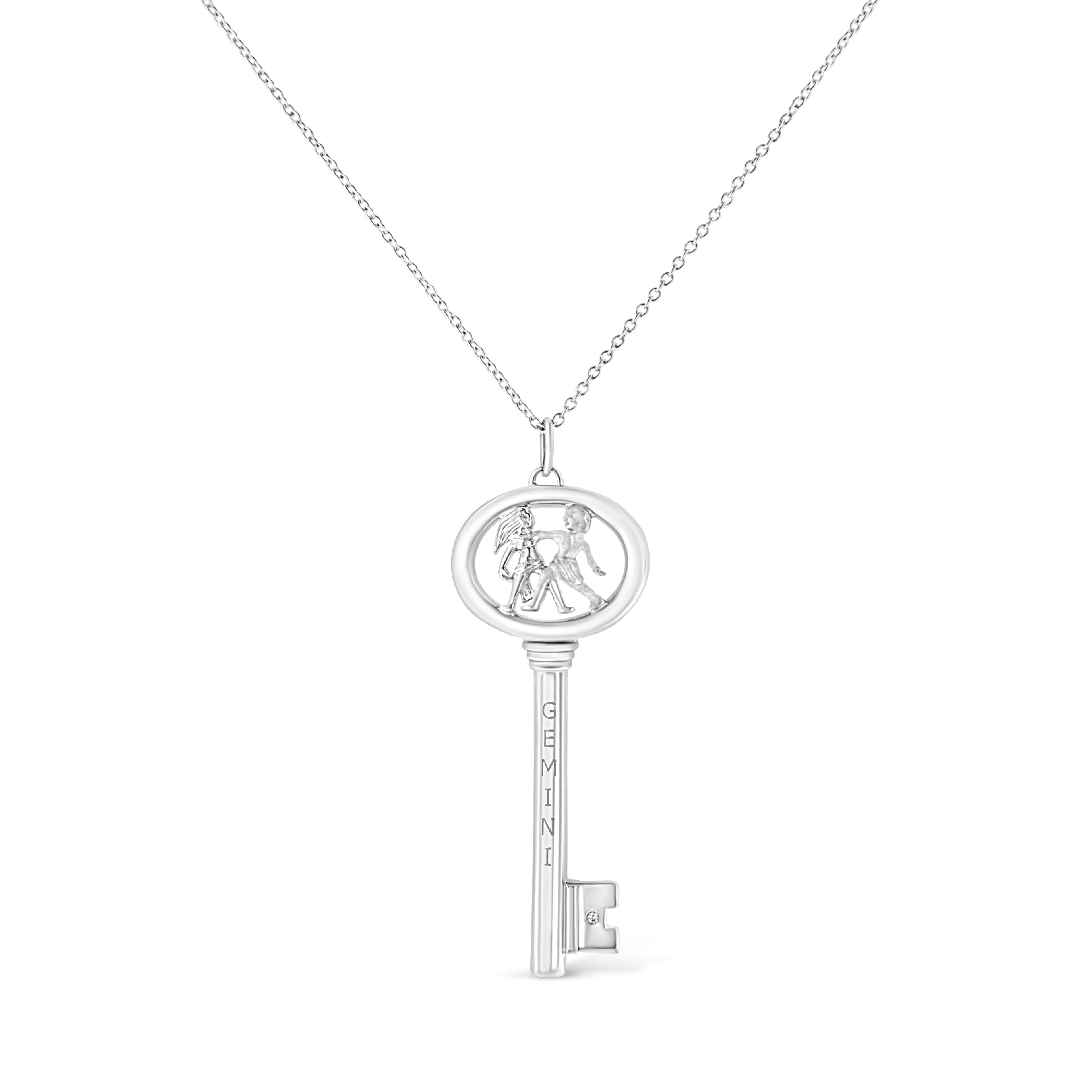 Collar con colgante de llave del zodiaco de 45 cm en plata de ley 925 con detalles de diamantes (color KL, claridad I1-I2) - Friggin Jewelry
