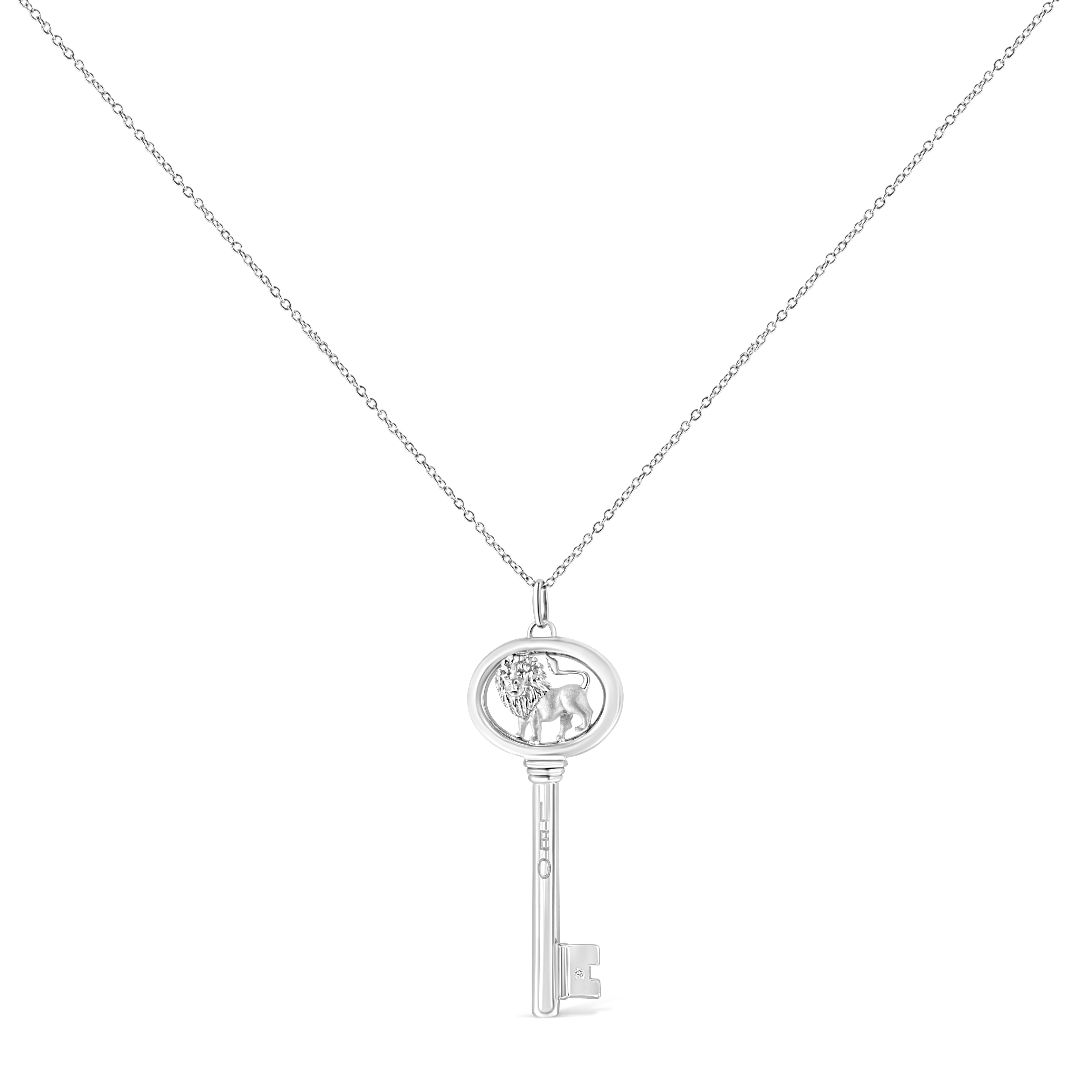 Collar con colgante de llave del zodiaco de 45 cm en plata de ley 925 con detalles de diamantes (color KL, claridad I1-I2) - Friggin Jewelry