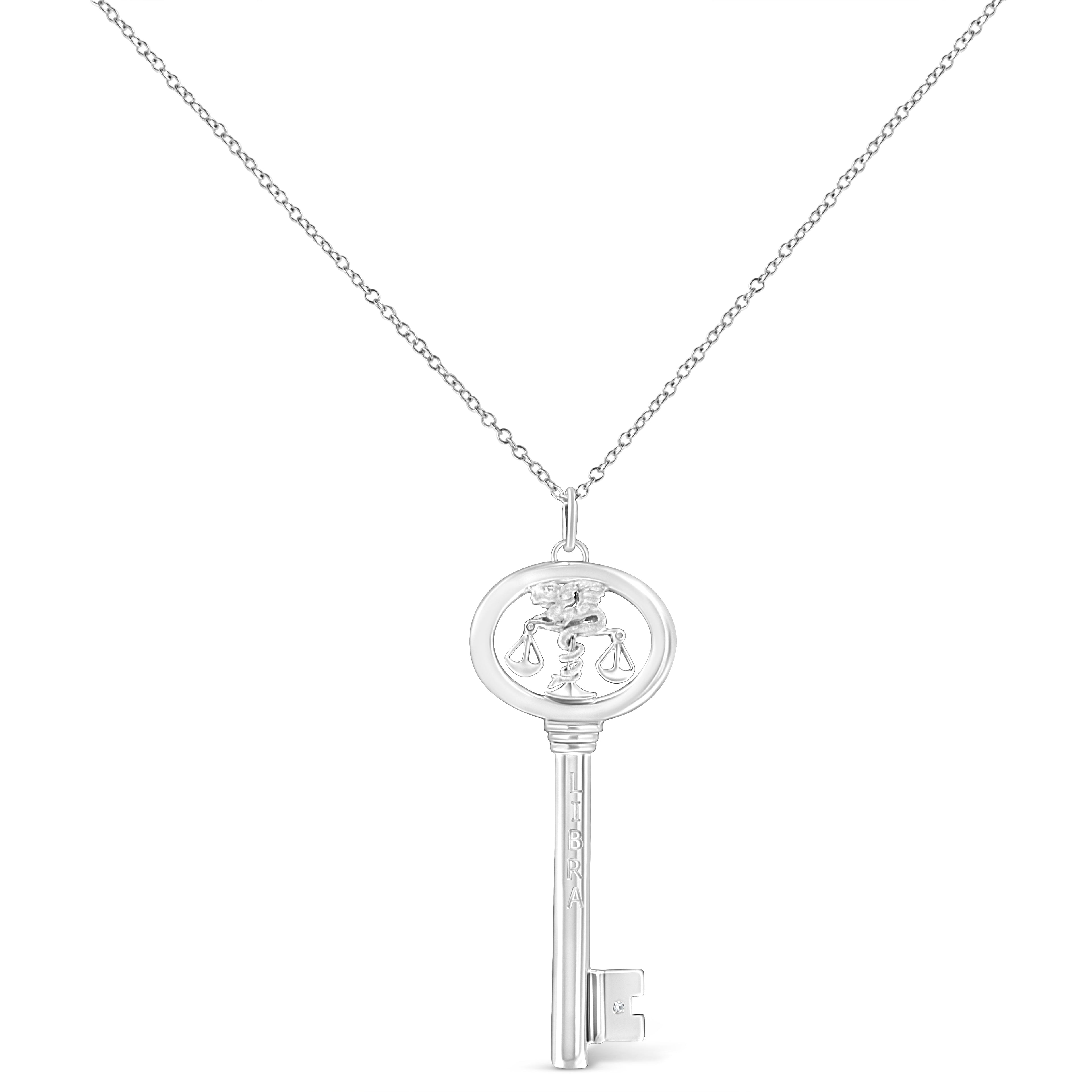 Collar con colgante de llave del zodiaco de 45 cm en plata de ley 925 con detalles de diamantes (color KL, claridad I1-I2) - Friggin Jewelry
