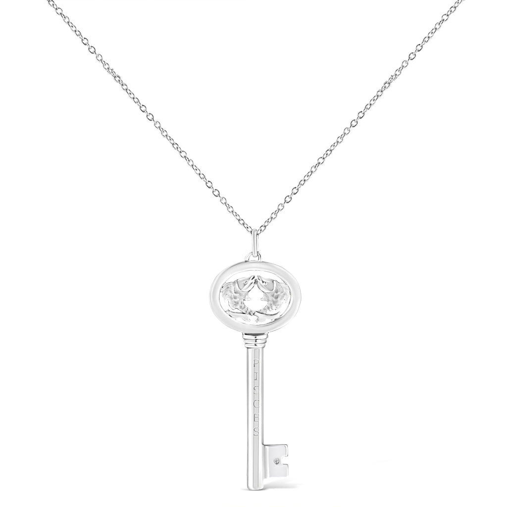 Collar con colgante de llave del zodiaco de 45 cm en plata de ley 925 con detalles de diamantes (color KL, claridad I1-I2) - Friggin Jewelry