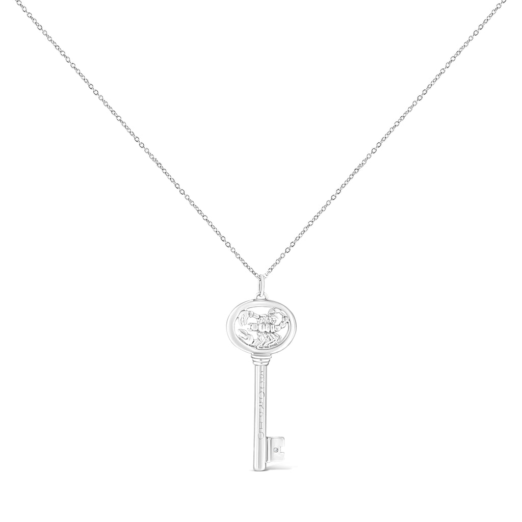 Collar con colgante de llave del zodiaco de 45 cm en plata de ley 925 con detalles de diamantes (color KL, claridad I1-I2) - Friggin Jewelry