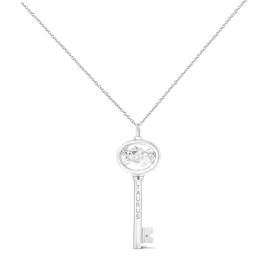 Collar con colgante de llave del zodiaco de 45 cm en plata de ley 925 con detalles de diamantes (color KL, claridad I1-I2) - Friggin Jewelry