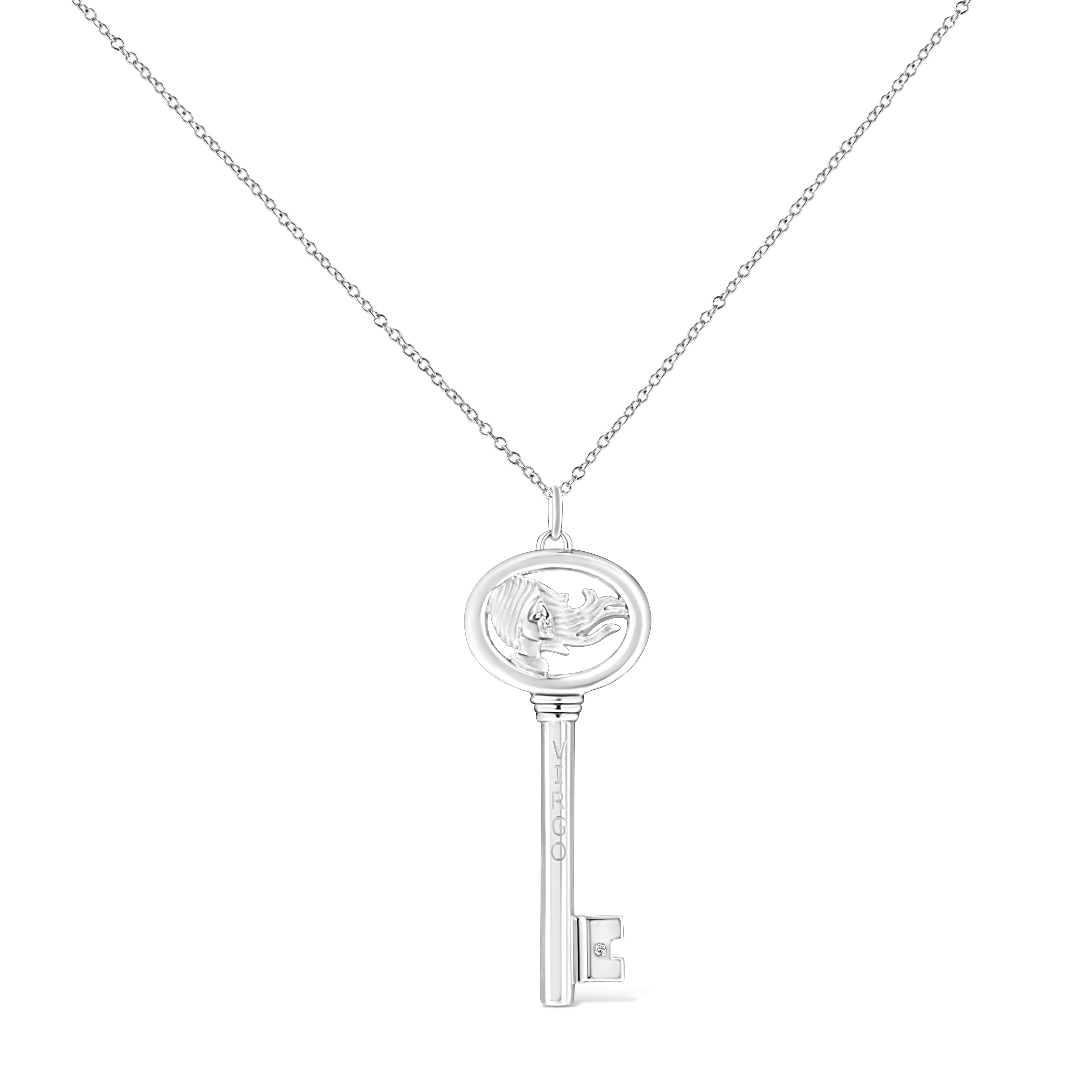 Collar con colgante de llave del zodiaco de 45 cm en plata de ley 925 con detalles de diamantes (color KL, claridad I1-I2) - Friggin Jewelry