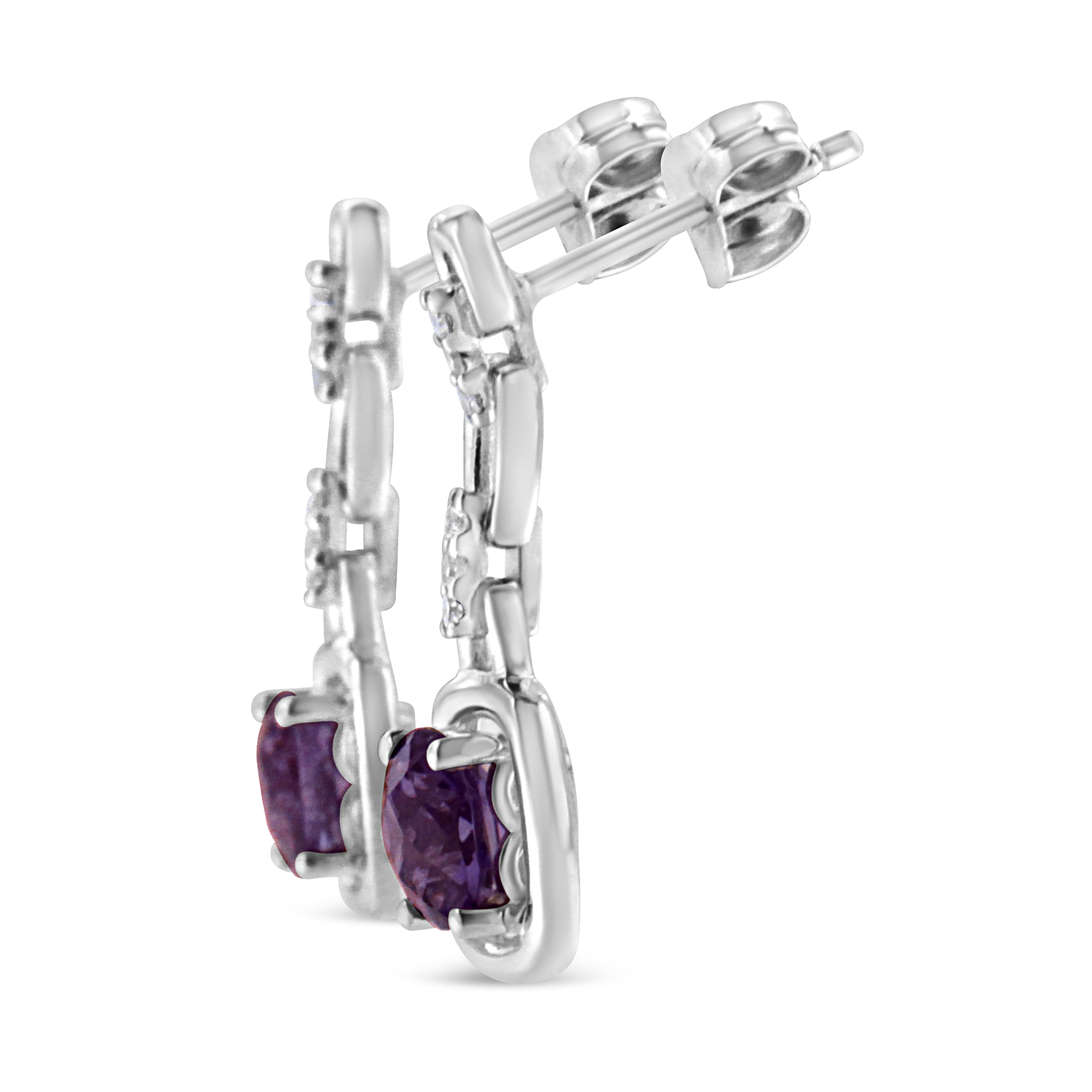 .925 Sterling Silver 6x6MM Cushion Shaped Natural Purple Amethyst and Diamond Accent Drop and Dangle Earrings (I-J Color, I1-I2 Clarity) - Friggin Jewelry