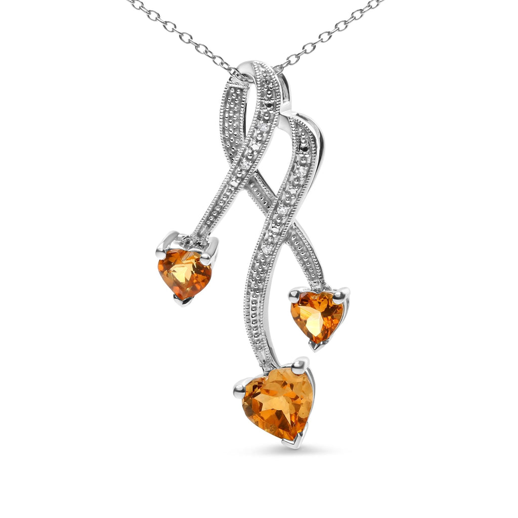 Collar con colgante de 45 cm en espiral con citrino en forma de corazón y detalles de diamantes en plata de ley 925 (color HI, claridad SI1-SI2) - Friggin Jewelry
