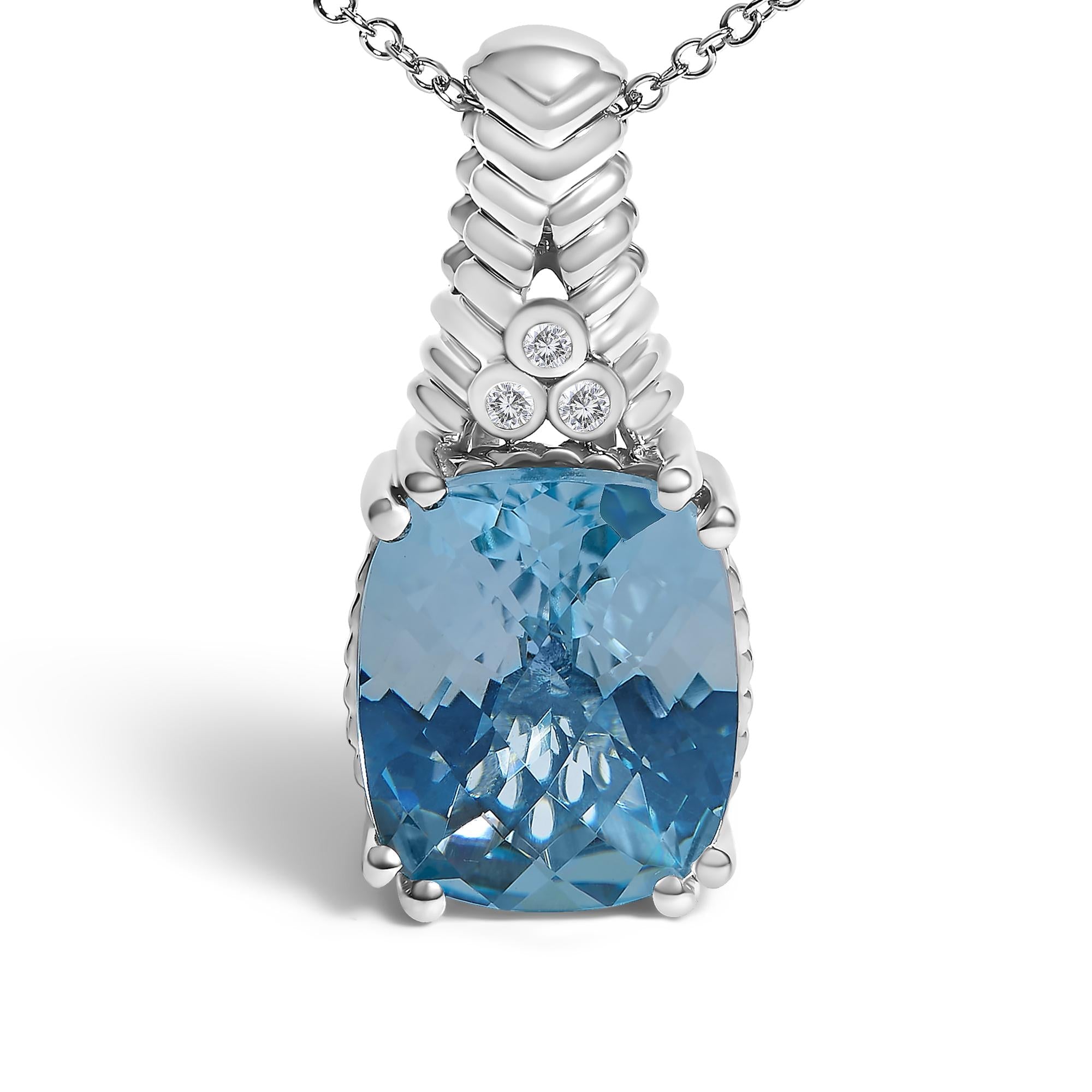 .925 Sterling Silver Blue Topaz and Diamond Accent Textured Pendant Necklace - 18" Inches - Friggin Jewelry