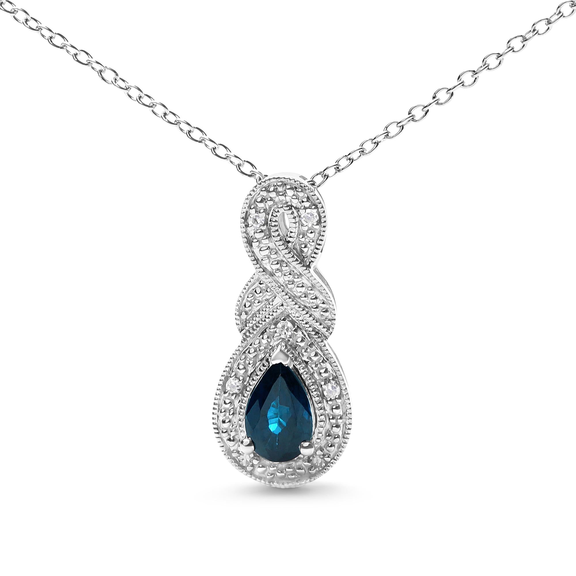 .925 Sterling Silver 6x4mm Pear Sapphire and Diamond Accent Infinity Drop 18" Pendant Necklace (H-I Color, SI1-SI2 Clarity) - Friggin Jewelry
