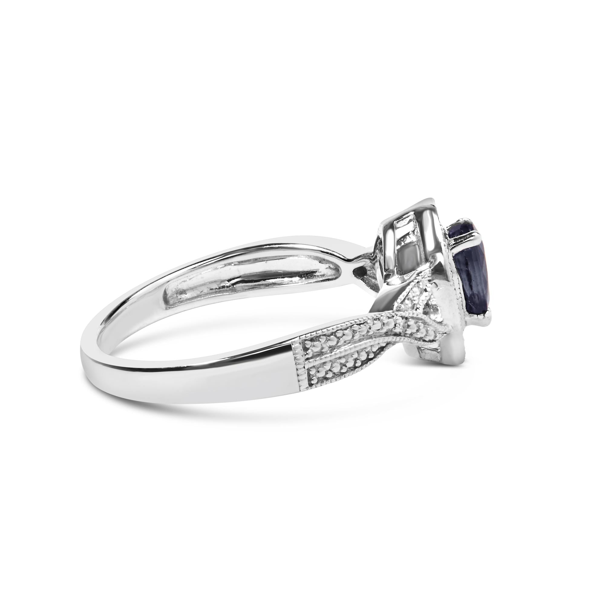 Anillo de moda con halo de zafiro pera de 6 x 4 mm y detalles de diamantes en plata de ley 925 (color HI, claridad SI1-SI2) - Friggin Jewelry