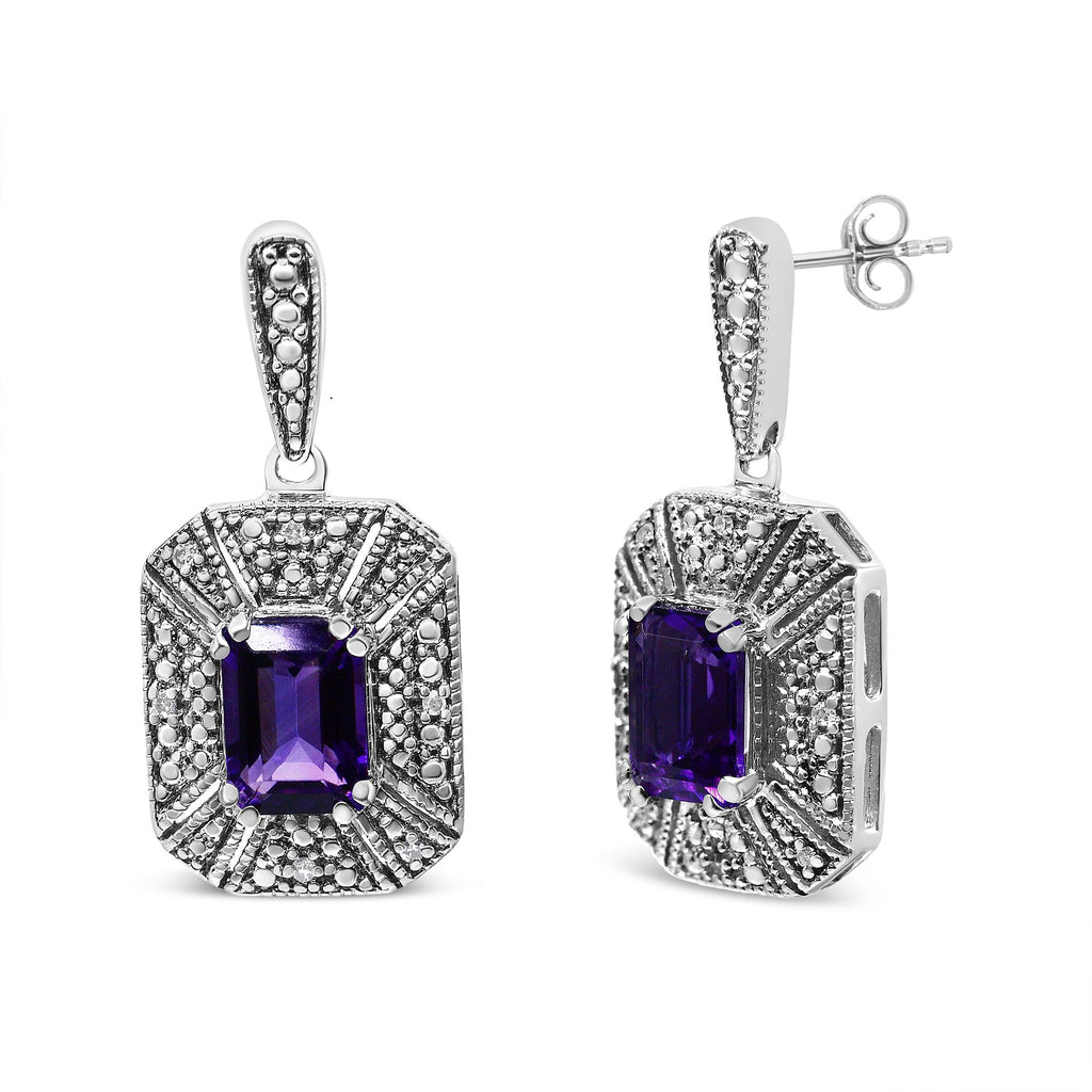 .925 Sterling Silver Diamond Accent and 7x5mm Purple Amethyst Stud Earrings (I-J Color, I2-I3 Clarity) - Friggin Jewelry